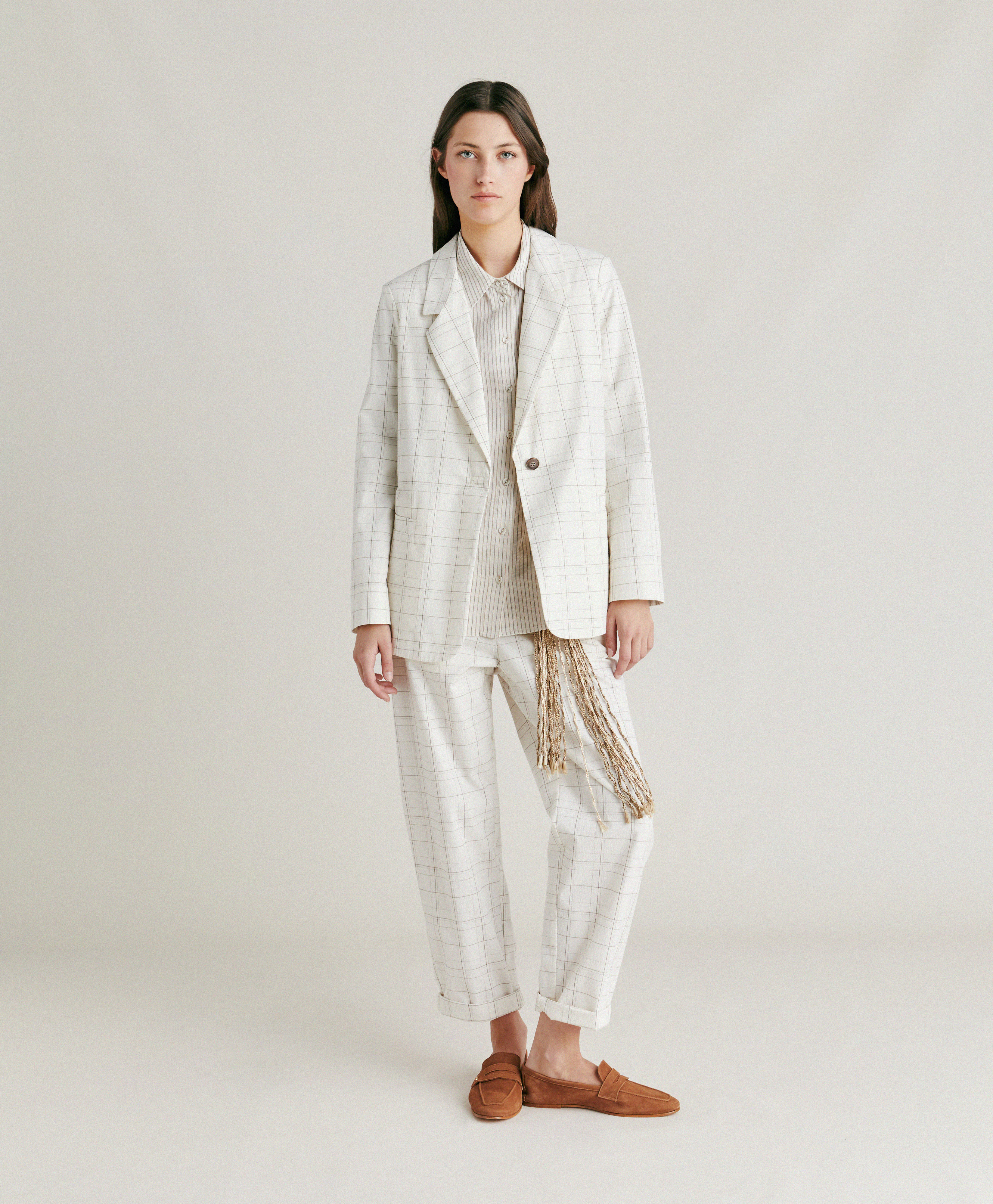 DAYTON JACKET IN CHECK SEERSUCKER - CREAM/MUD | Momonì DAYTON JACKET IN CHECK SEERSUCKER - CREAM/MUD | Momonì