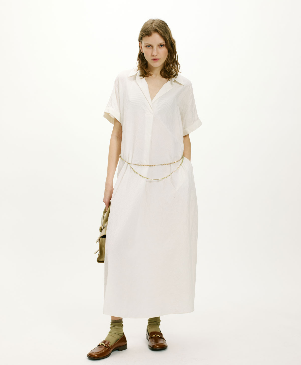 VESTITO CALIGO IN POPELINE OPERATO BIANCO Momonì