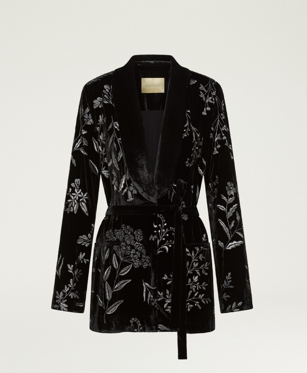 DAHLIA JACKET IN EMBROIDERED VELVET - BLACK | Momonì