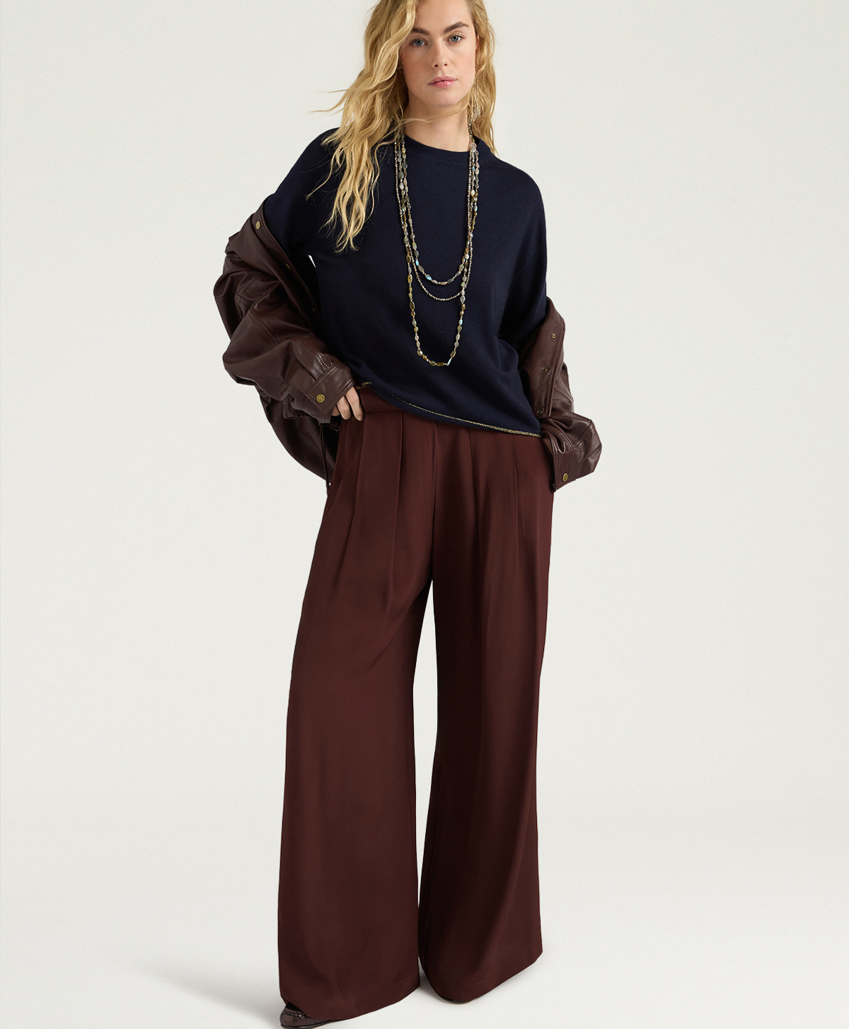 PANTALONE ASPEN IN CRÊPE MISTO SETA CARRY-OVER - CIOCCOLATO