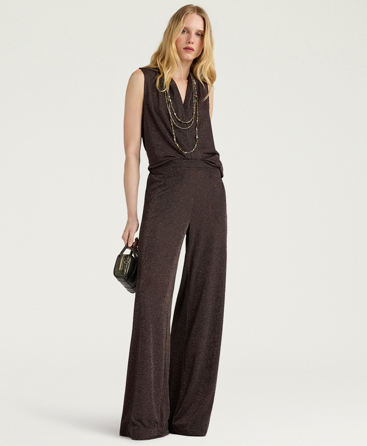 PANTALONE LUNGO FLUIDO MARAJO IN JERSEY LUREX - RAME