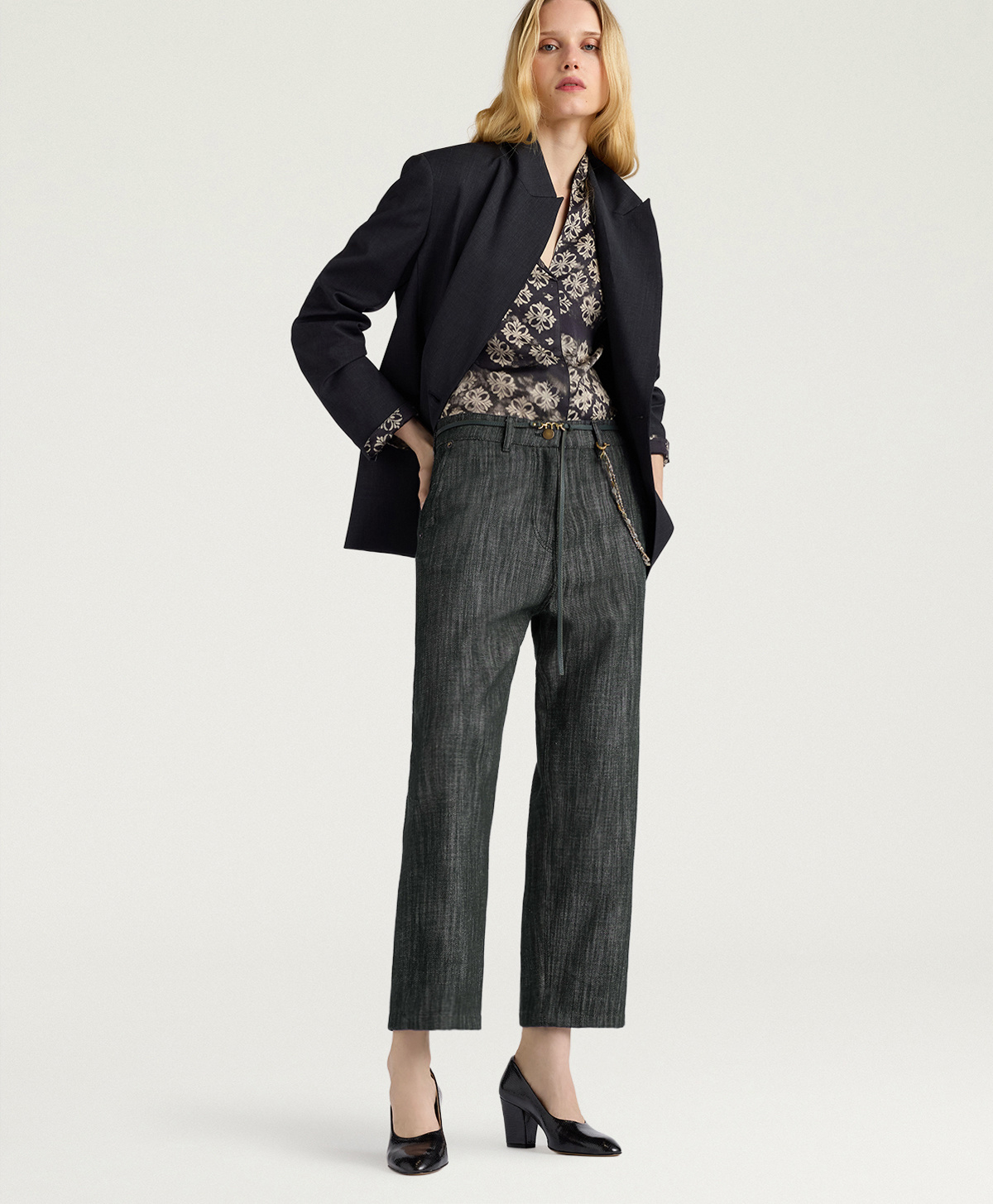PANTALONE OFFICE THOR IN TESSUTO DENIM TINTO FILO - FUMO