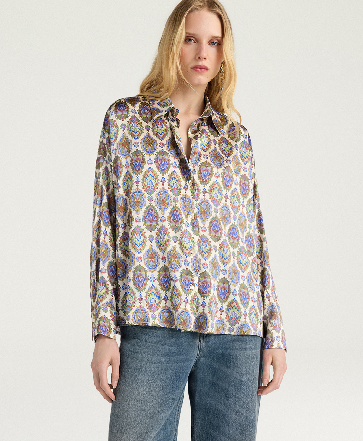 CAMICIA FLAU IN CRÊPE DE CHINE DI SETA STAMPATO - MULTICOLOR PANNA