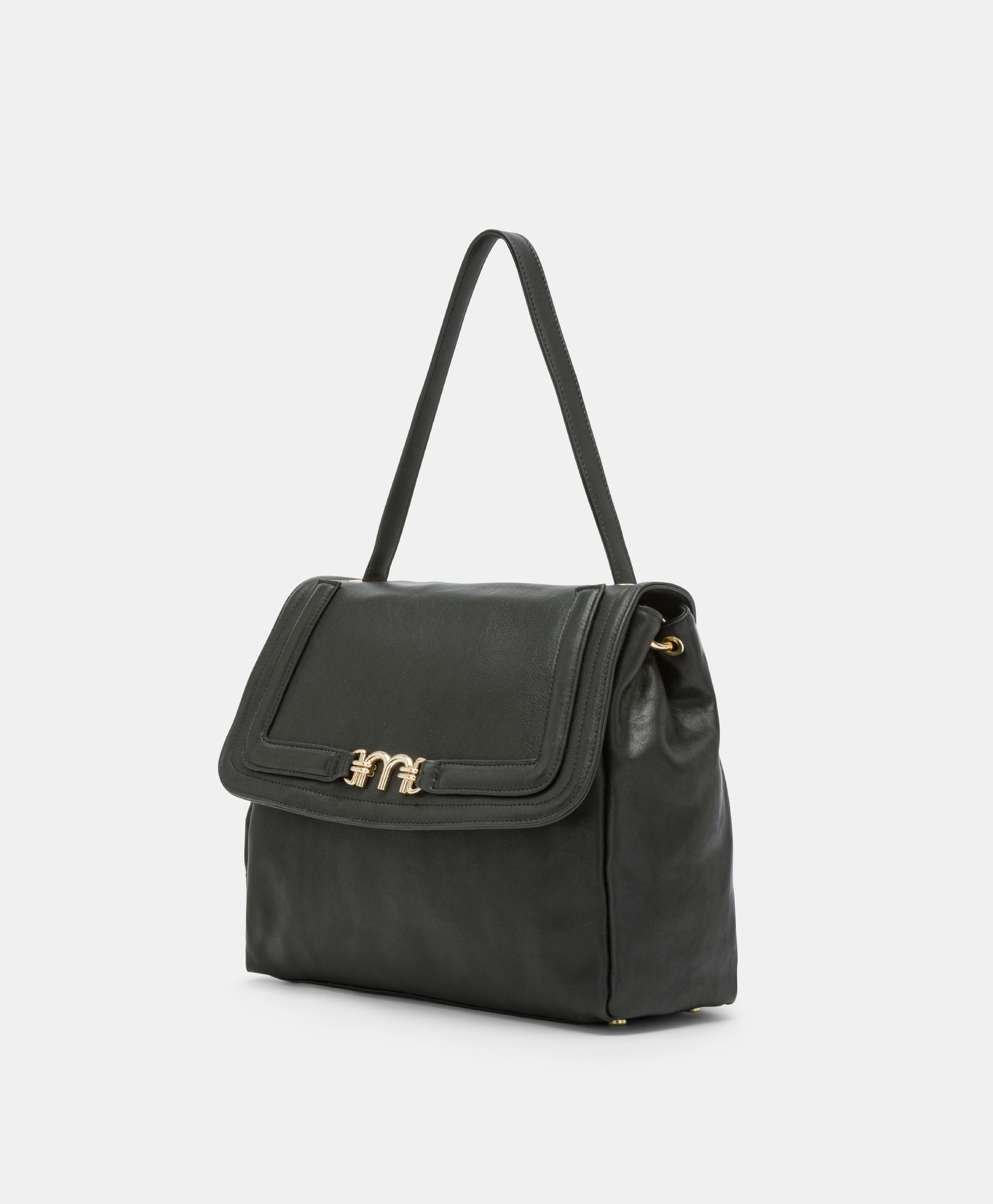 BORSA FLORE IN PELLE - NERO