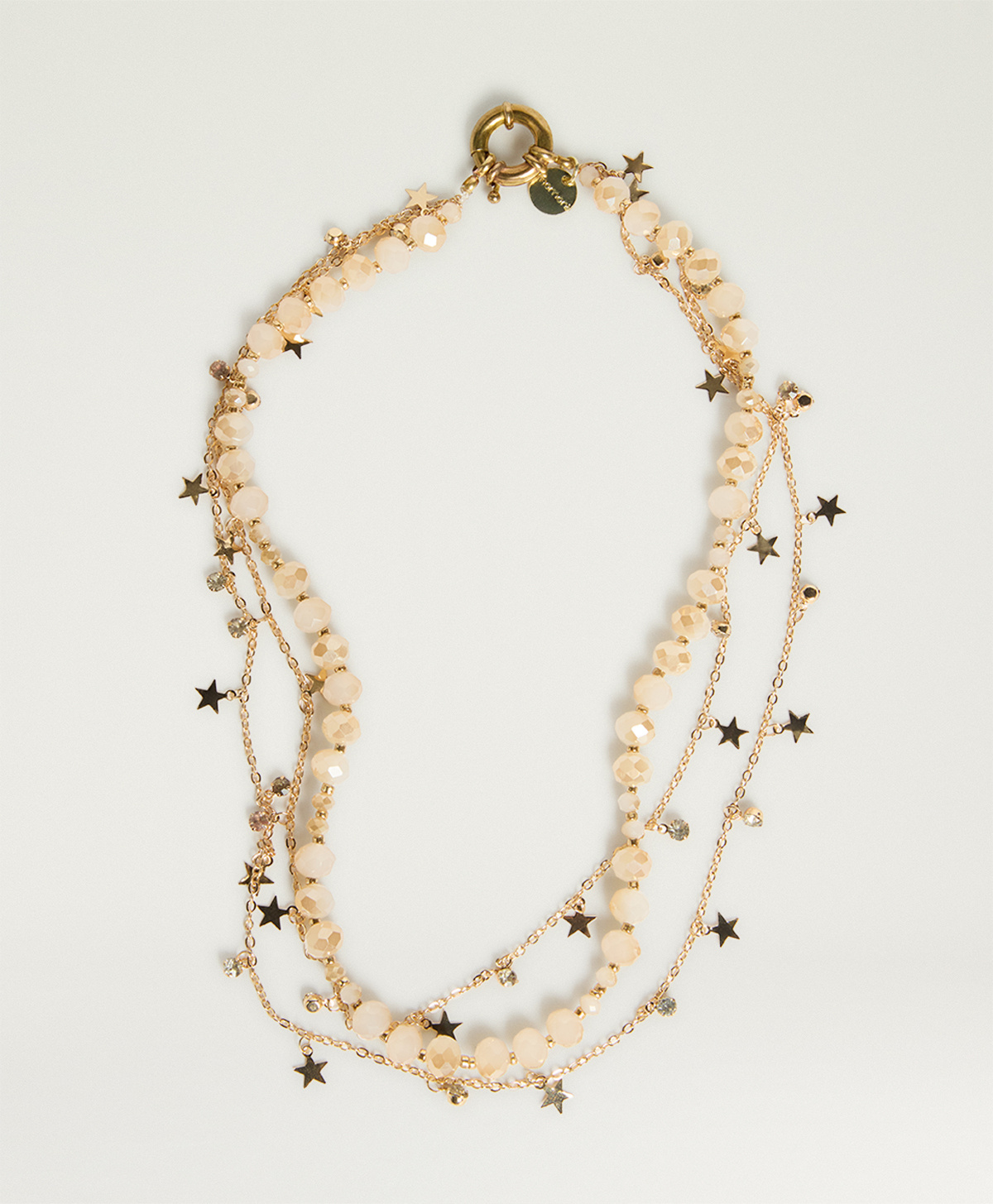 COLLANA CHOKER A TRE GIRI TISNA IN PERLINE DI VETRO E CATENA - CREMA/ORO