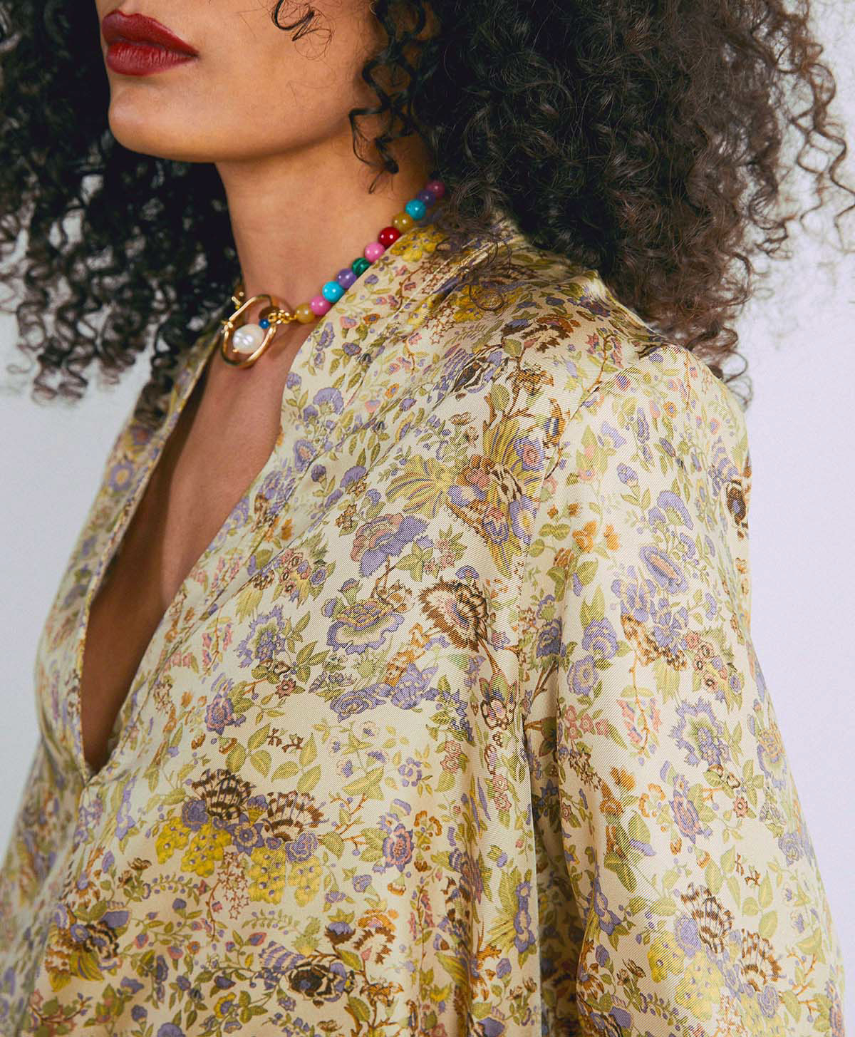 AMBROISE BLOUSE IN PRINTED SILK TWILL - CREAM/LILAC - Momonì