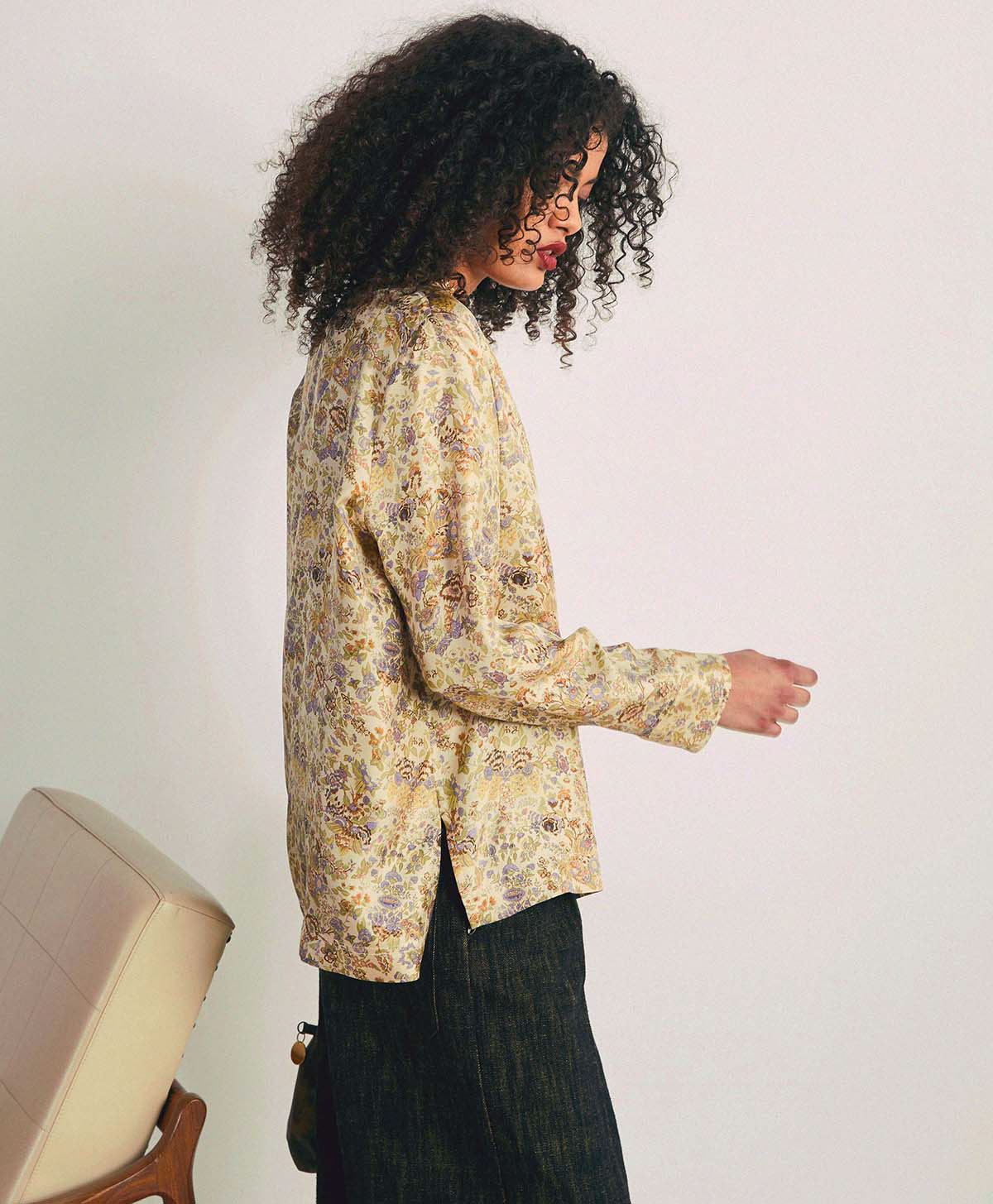 AMBROISE BLOUSE IN PRINTED SILK TWILL - CREAM/LILAC - Momonì