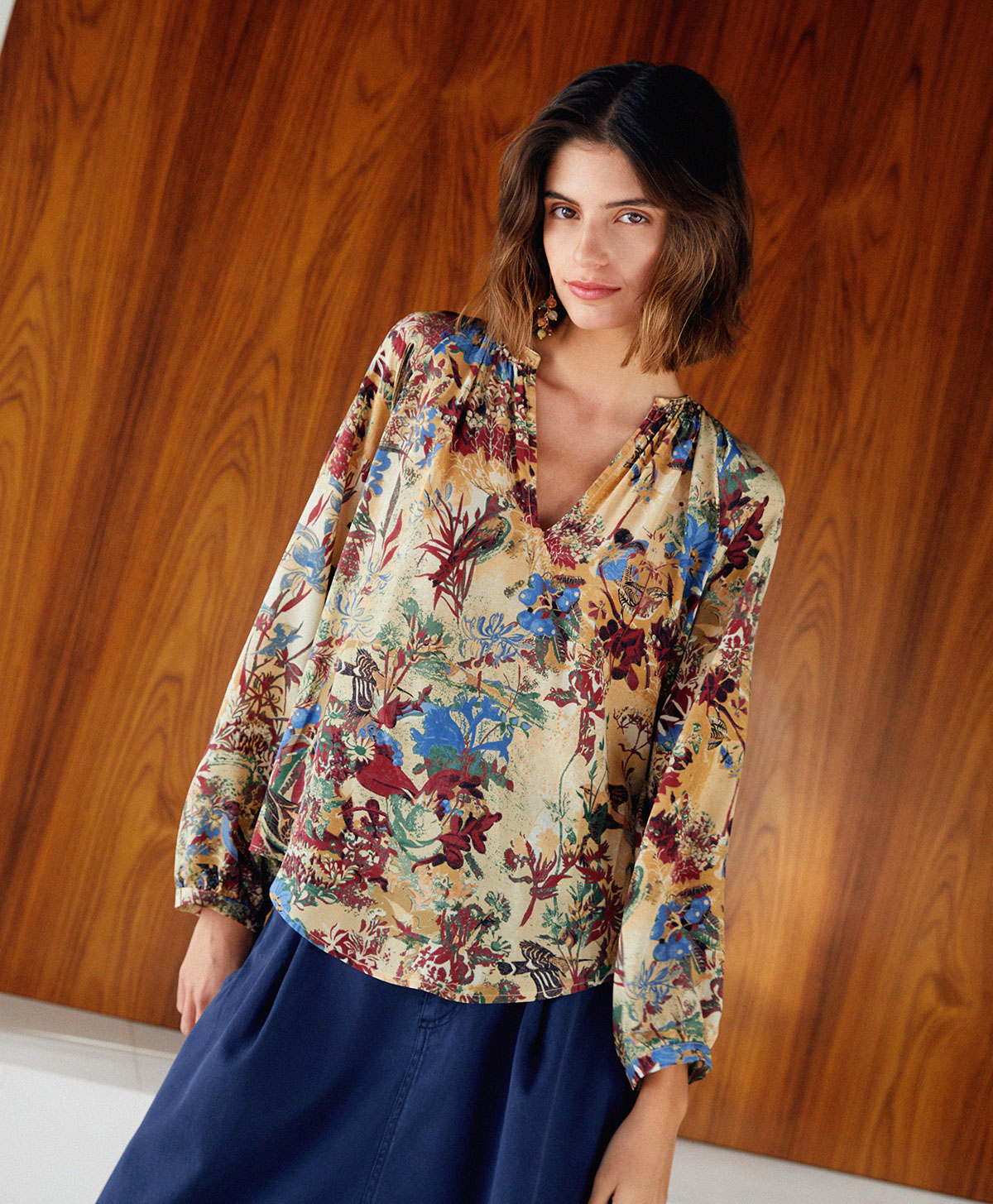 LARICE BLOUSE IN PRINTED SILK CREPE DE CHINE - LIGHT BLUE MULTICOLOUR - Momonì