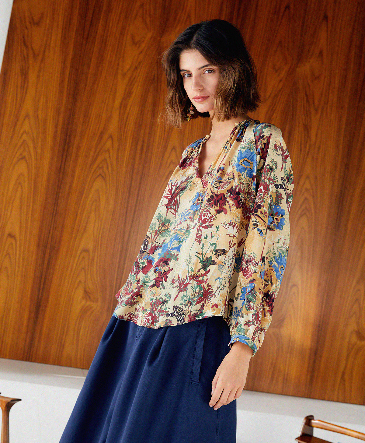 LARICE BLOUSE IN PRINTED SILK CREPE DE CHINE - LIGHT BLUE MULTICOLOUR - Momonì