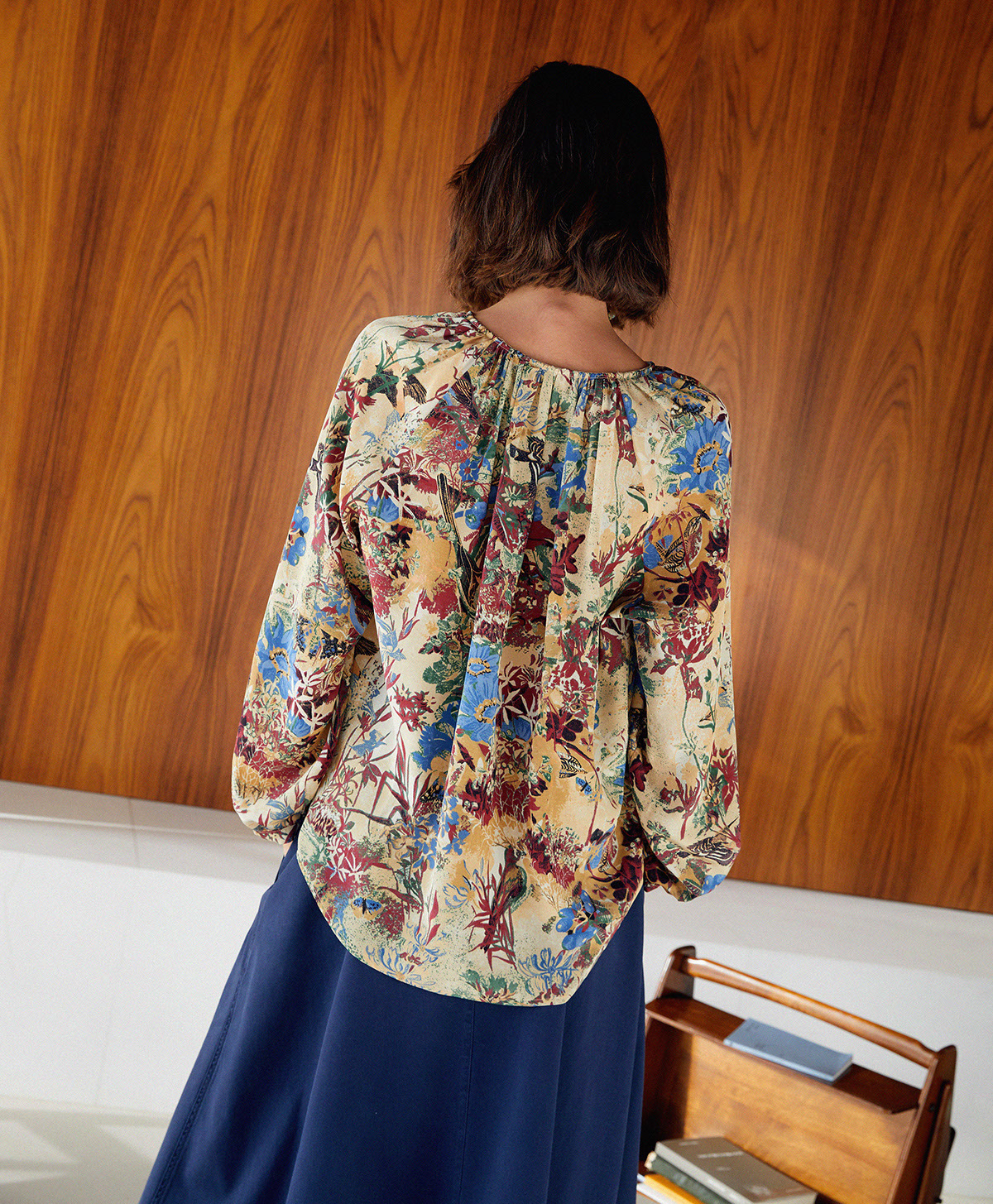 LARICE BLOUSE IN PRINTED SILK CREPE DE CHINE - LIGHT BLUE MULTICOLOUR - Momonì