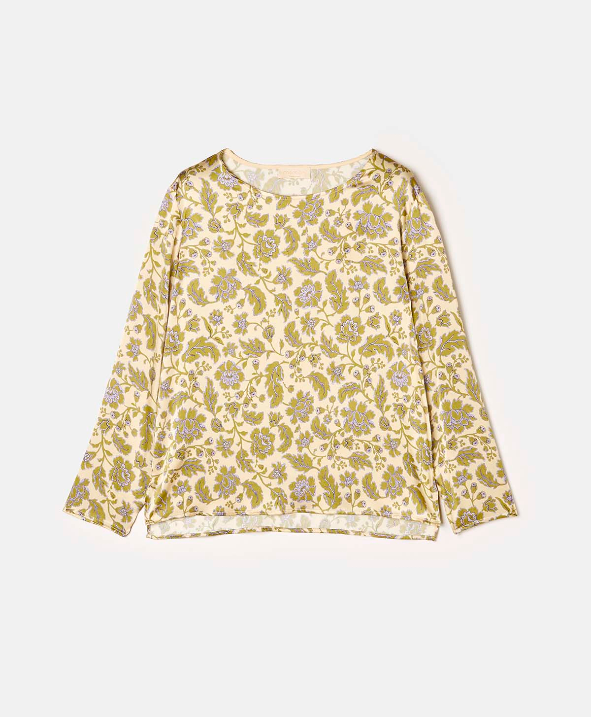 BALENA BLOUSE IN PRINTED STRETCH SILK SATIN - GREEN/LILAC - Momonì