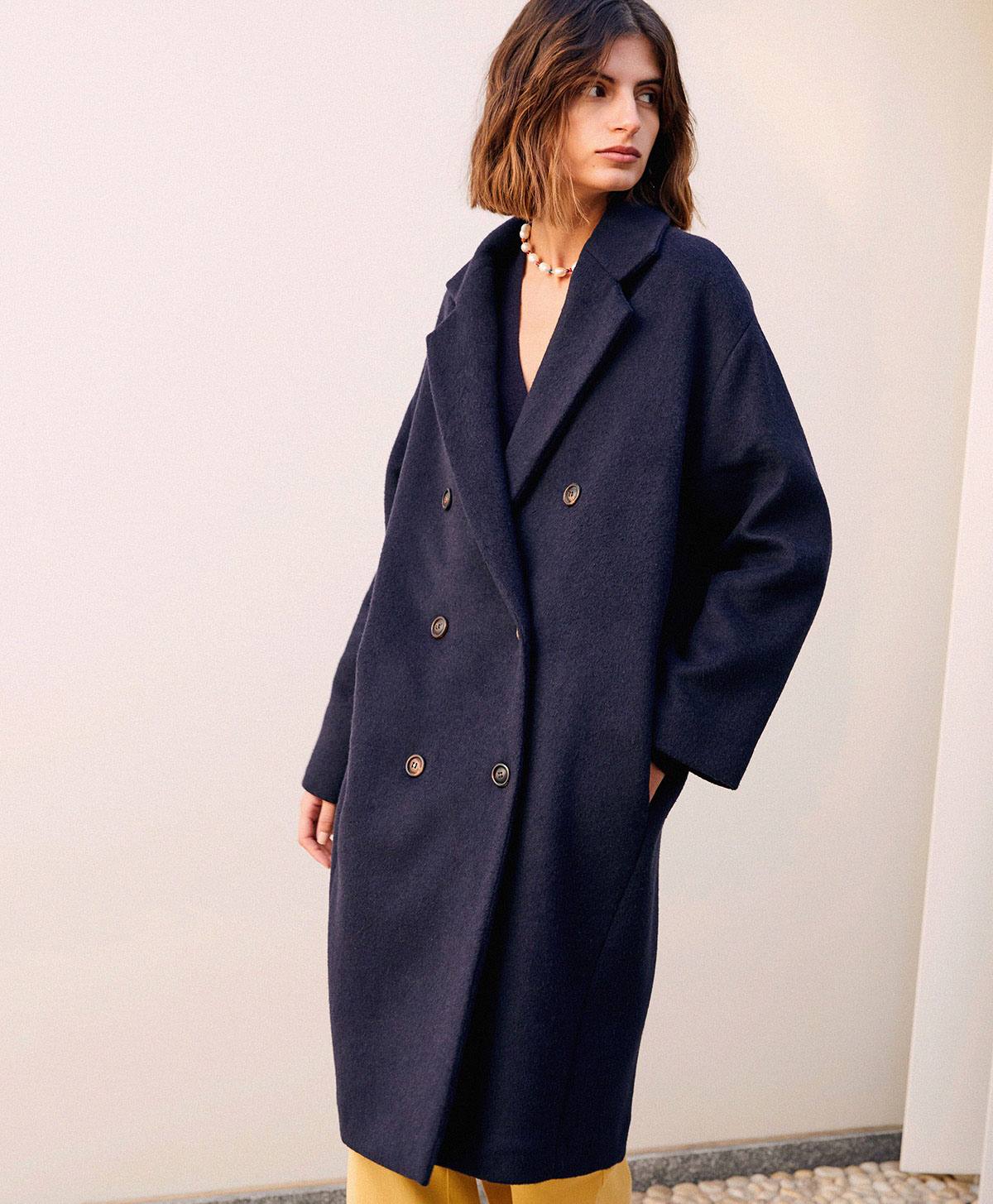 NEVE COAT IN DOUBLE-FACE WOOL CLOTH - BLUE/CAMEL - Momonì