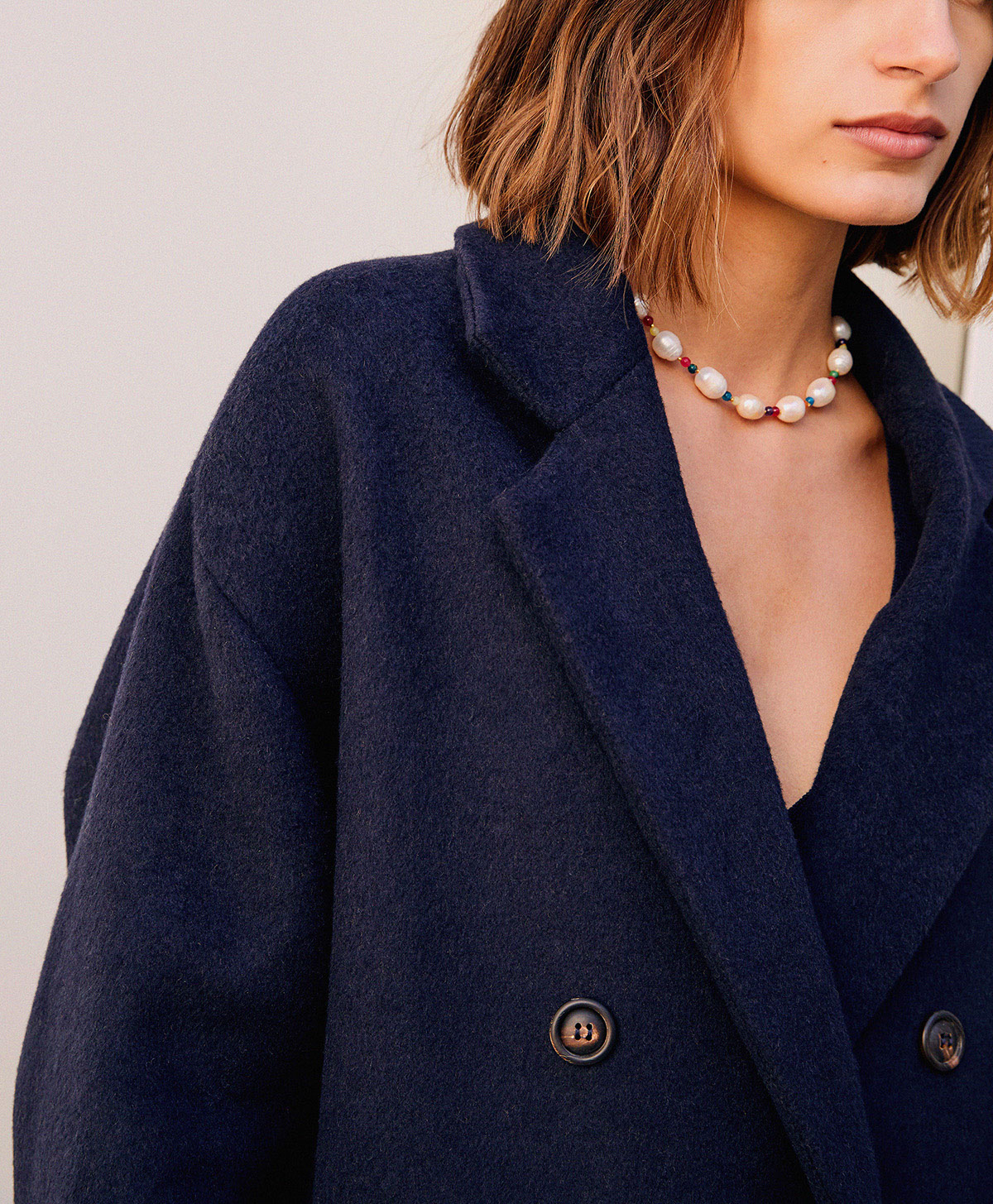 NEVE COAT IN DOUBLE-FACE WOOL CLOTH - BLUE/CAMEL - Momonì