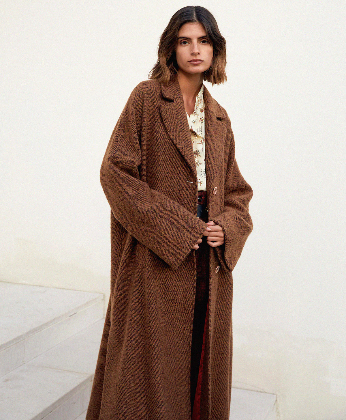 MANTEAU DANIMARCA EN LAINE CHEVRON - BEIGE/BRUN FONCÉ - Momonì