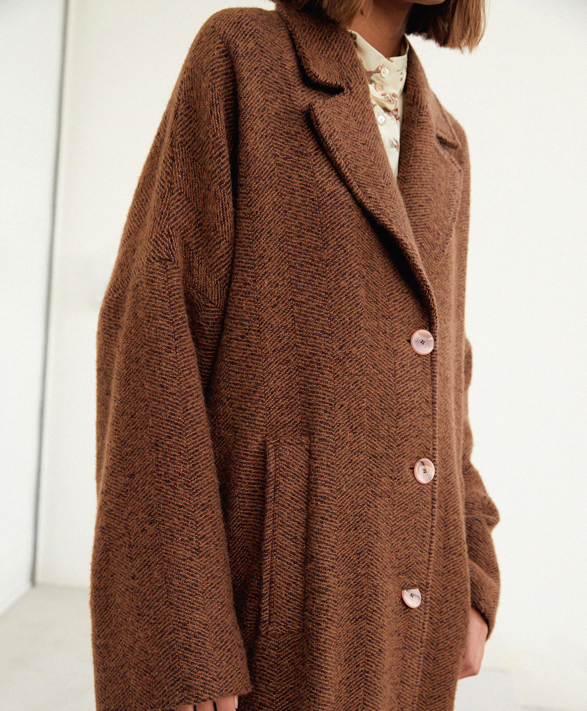 MANTEAU DANIMARCA EN LAINE CHEVRON - BEIGE/BRUN FONCÉ - Momonì