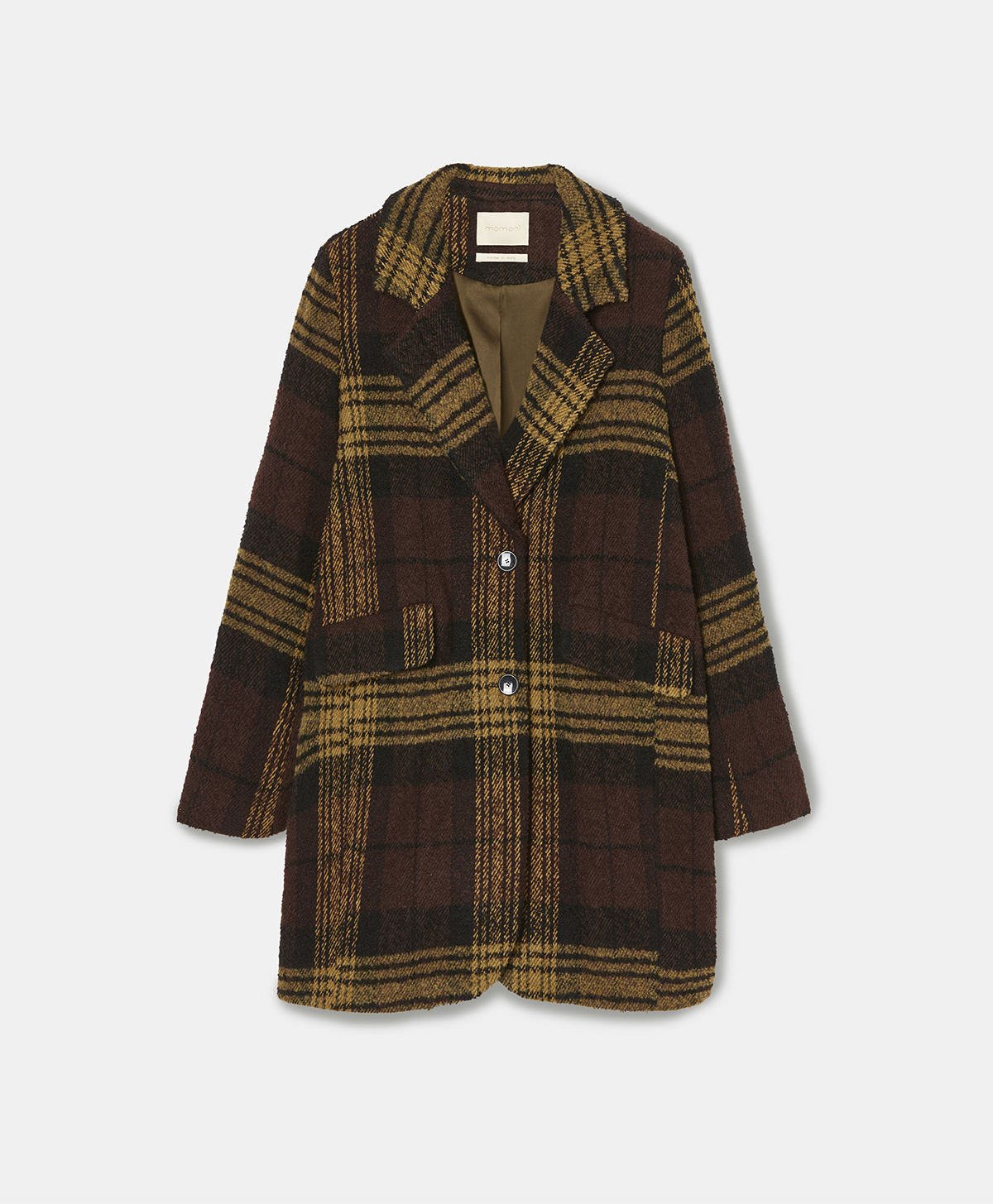 MANTEAU POMERANIA EN LAINE BOUCLÉE À CARREAUX - OCRE - Momonì