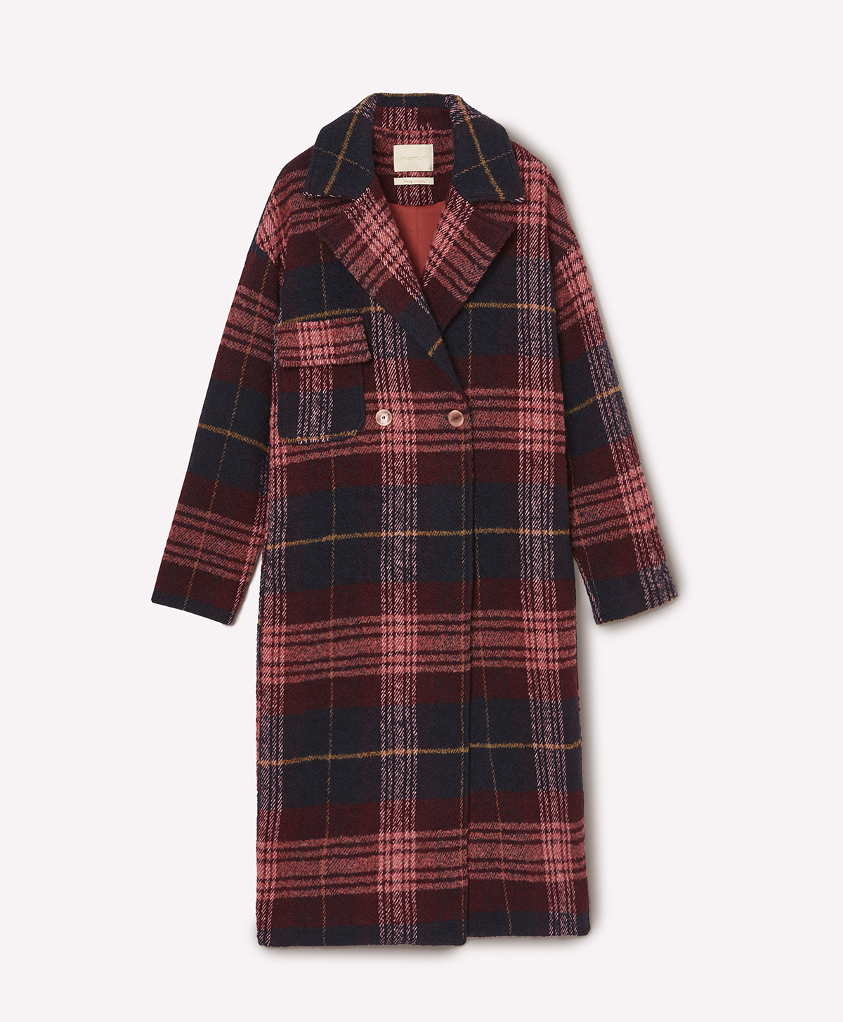 MANTEAU FONTAINEBLEAU EN LAINE BOUCLÉE À CARREAUX - BORDEAUX - Momonì
