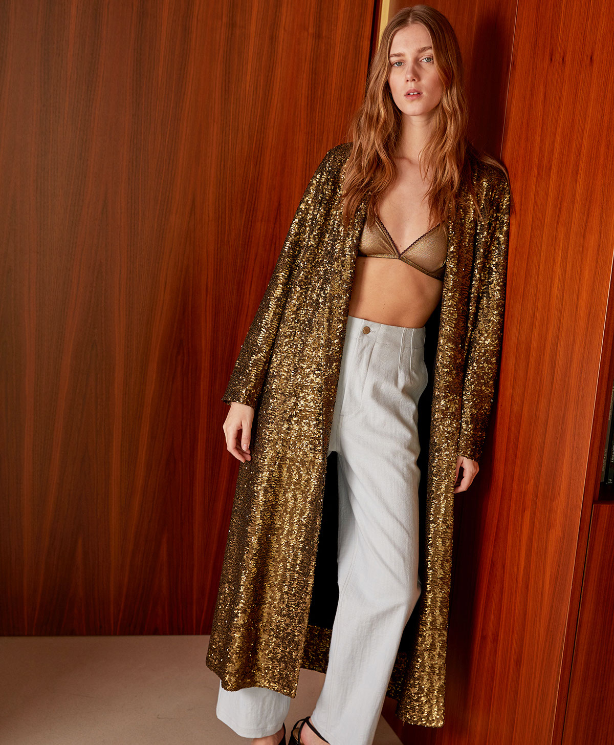 HEBE DUSTER IN SEQUINED TULLE - BRONZE - Momonì