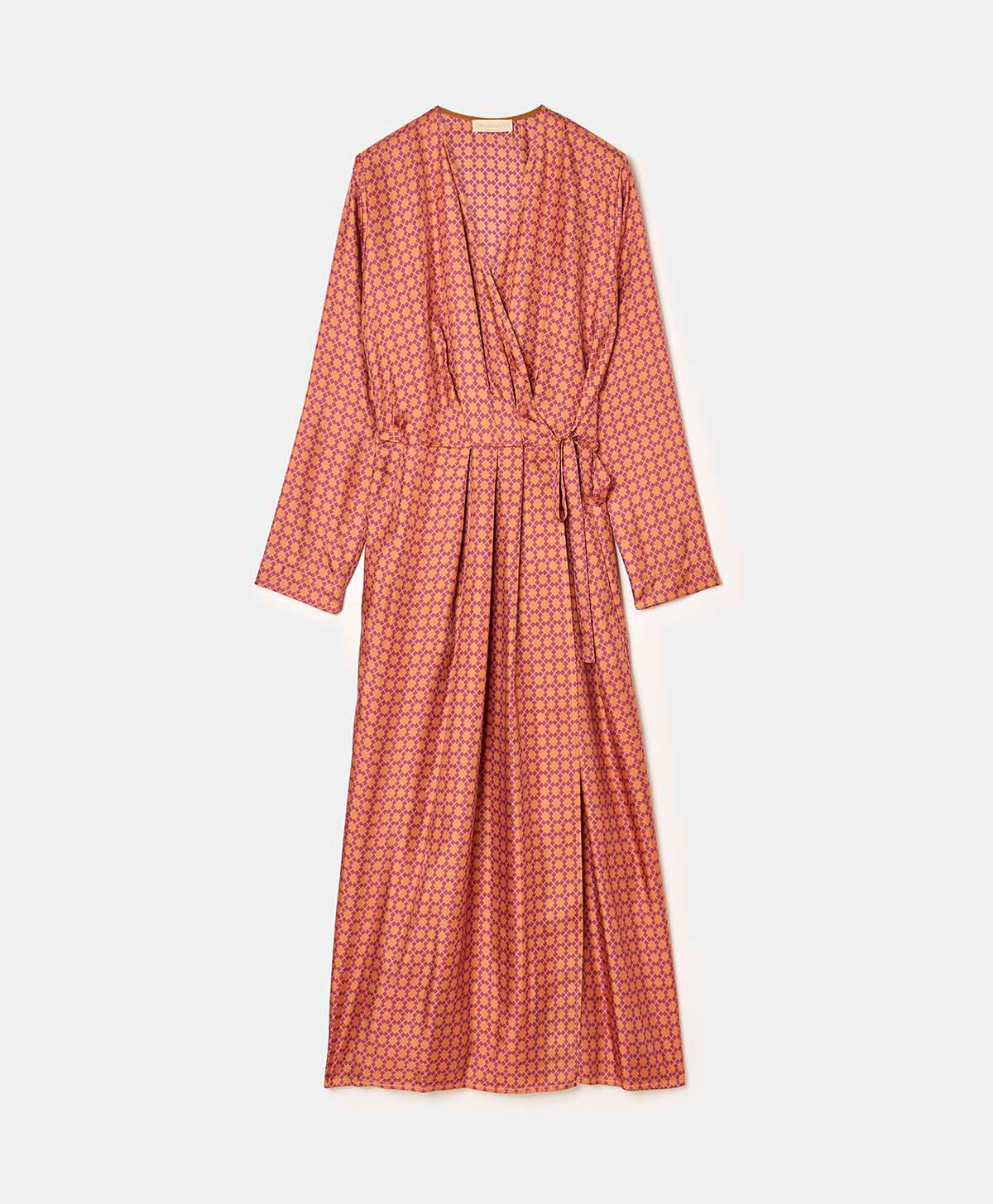 ABIES DRESS IN PRINTED SILK TWILL - RUST/ORCHID - Momonì