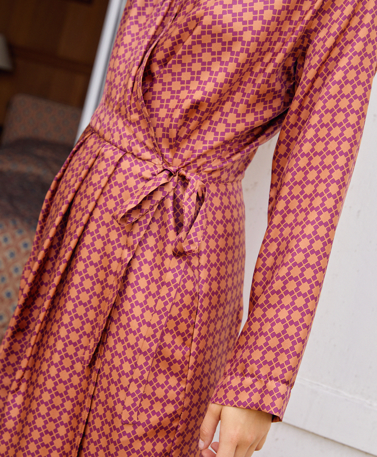 ABIES DRESS IN PRINTED SILK TWILL - RUST/ORCHID - Momonì