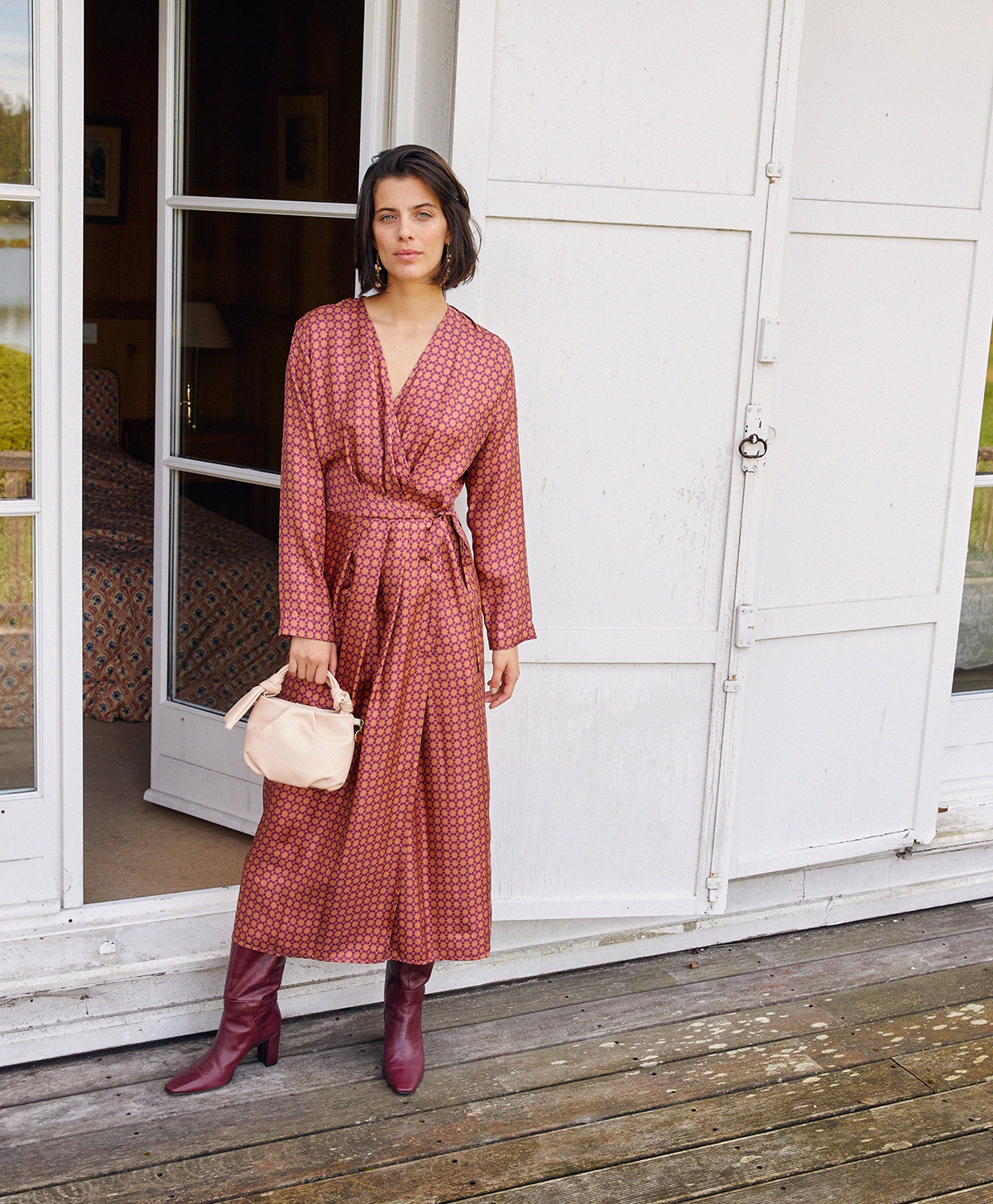 ABIES DRESS IN PRINTED SILK TWILL - RUST/ORCHID - Momonì