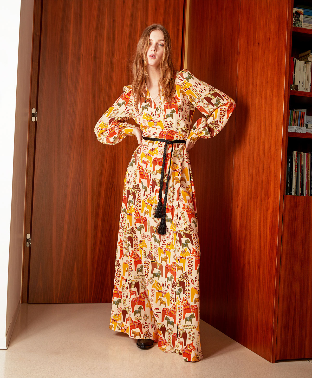 ROBE ALATERNO EN CRÊPE DE CHINE DE SOIE IMPRIMÉ - ROSE/ORANGE - Momonì
