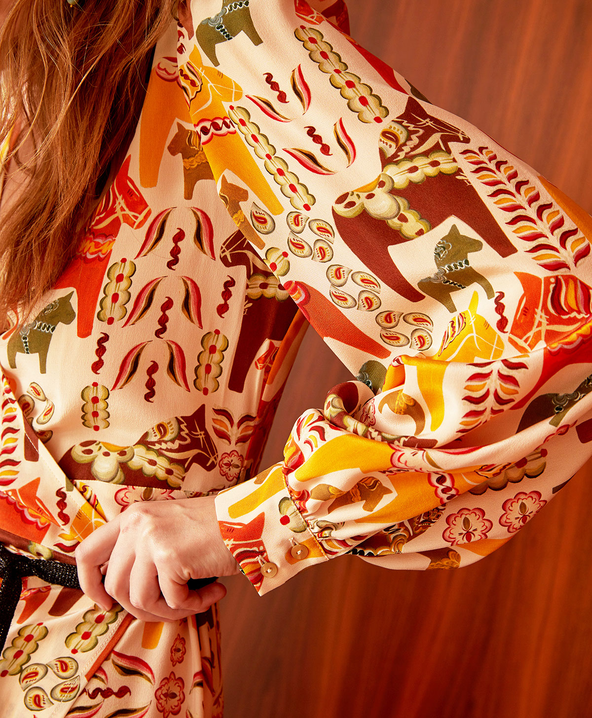 ROBE ALATERNO EN CRÊPE DE CHINE DE SOIE IMPRIMÉ - ROSE/ORANGE - Momonì