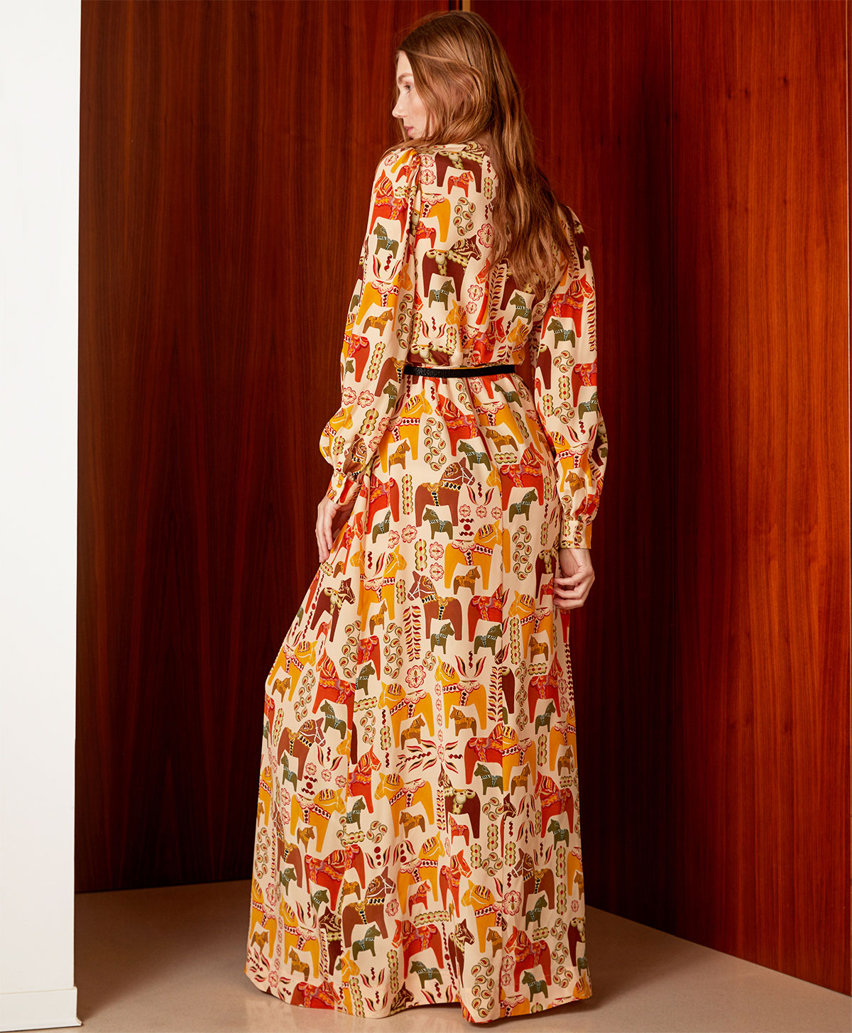 ROBE ALATERNO EN CRÊPE DE CHINE DE SOIE IMPRIMÉ - ROSE/ORANGE - Momonì