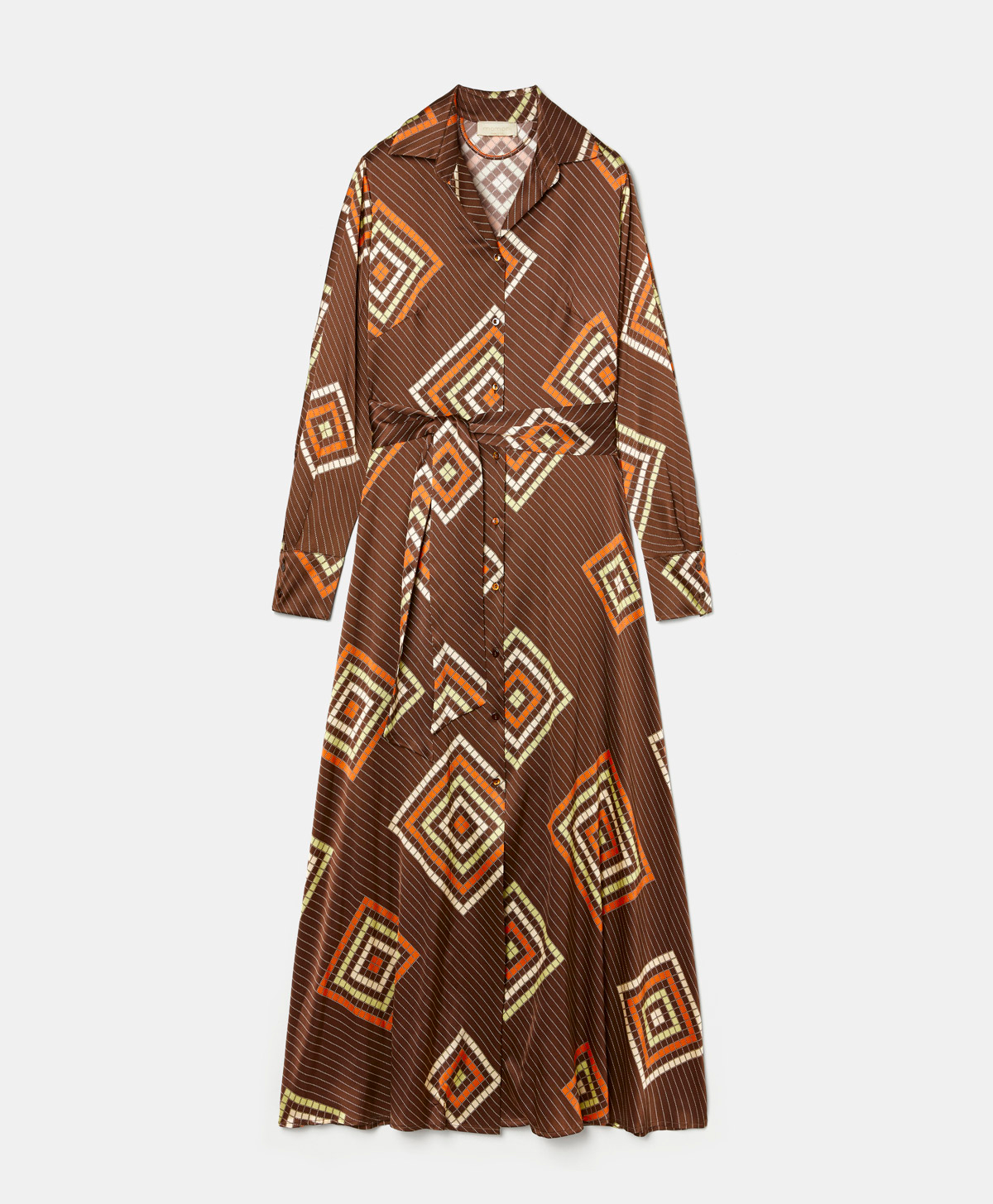 COCOMILIO DRESS IN PRINTED STRETCH SILK SATIN - BROWN/ORANGE - Momonì