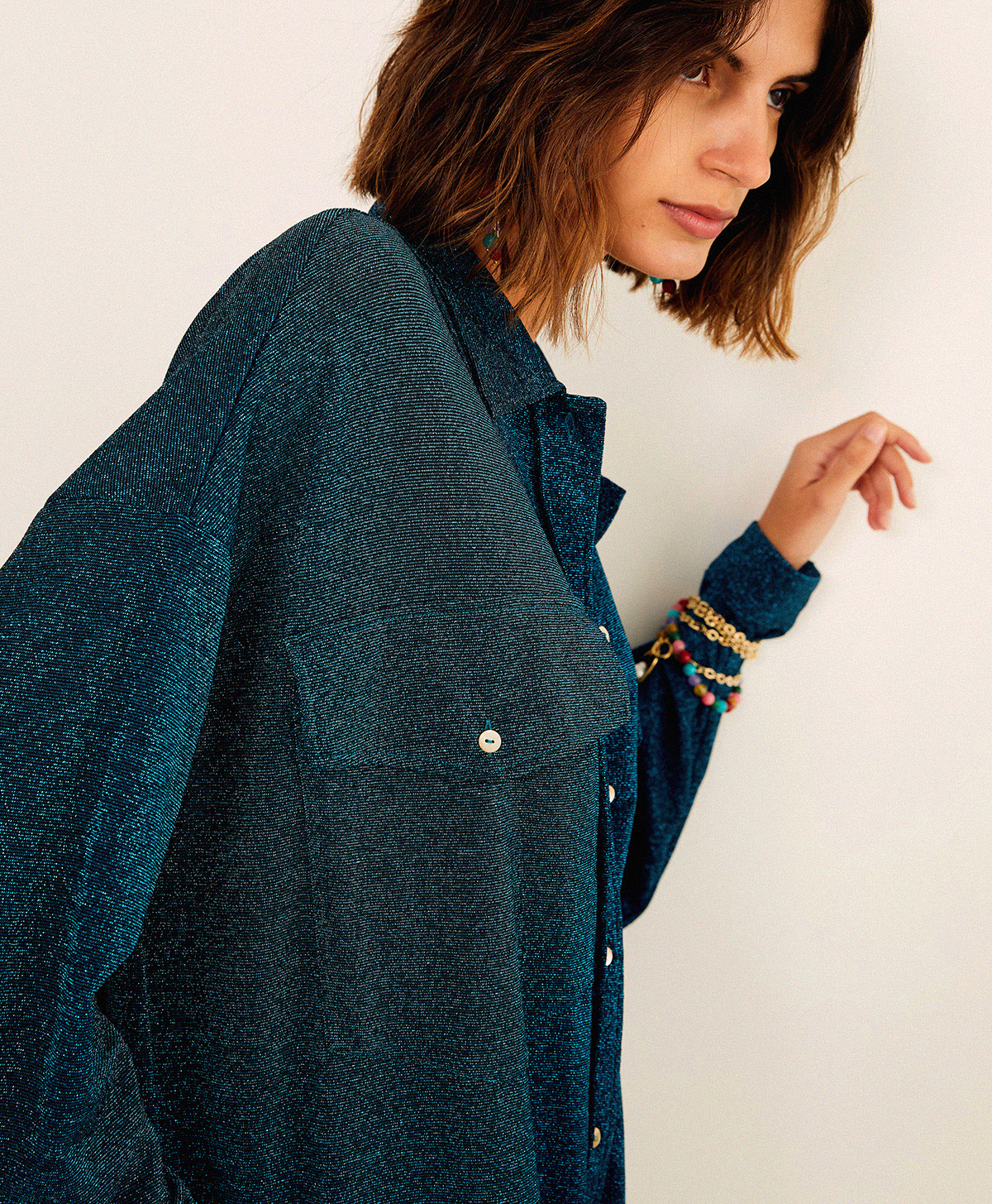 GERANIO DRESS IN LUREX JERSEY - TEAL - Momonì