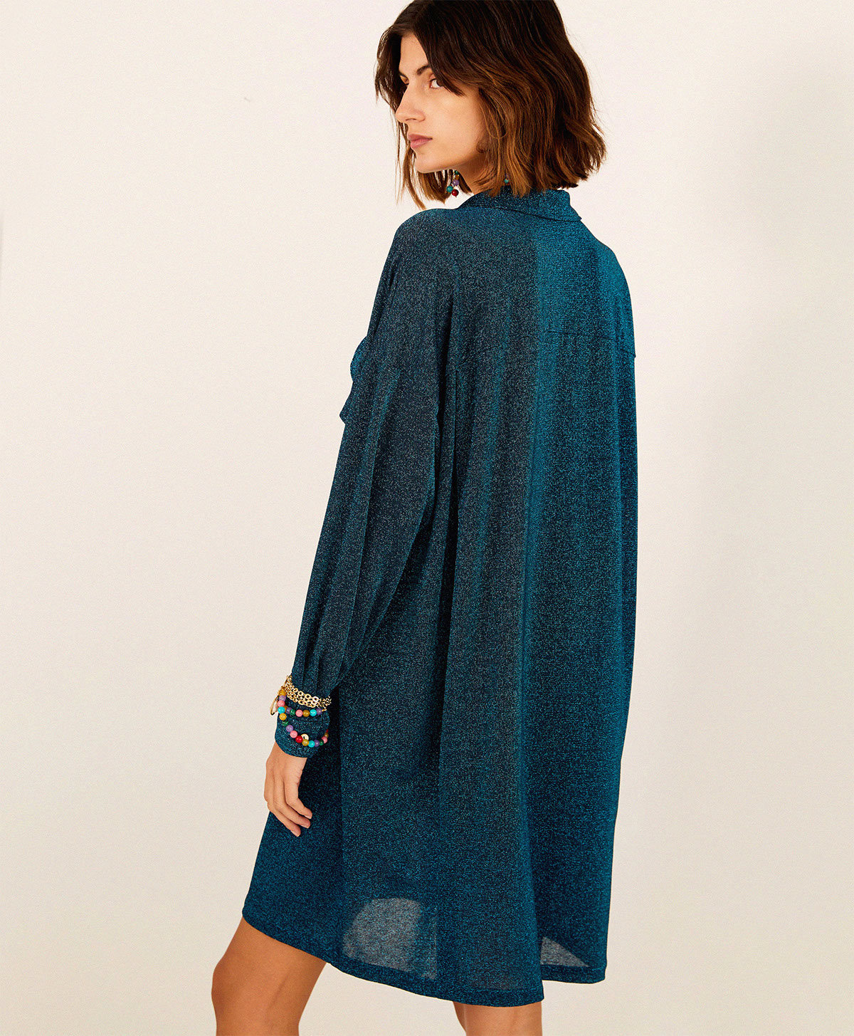 GERANIO DRESS IN LUREX JERSEY - TEAL - Momonì
