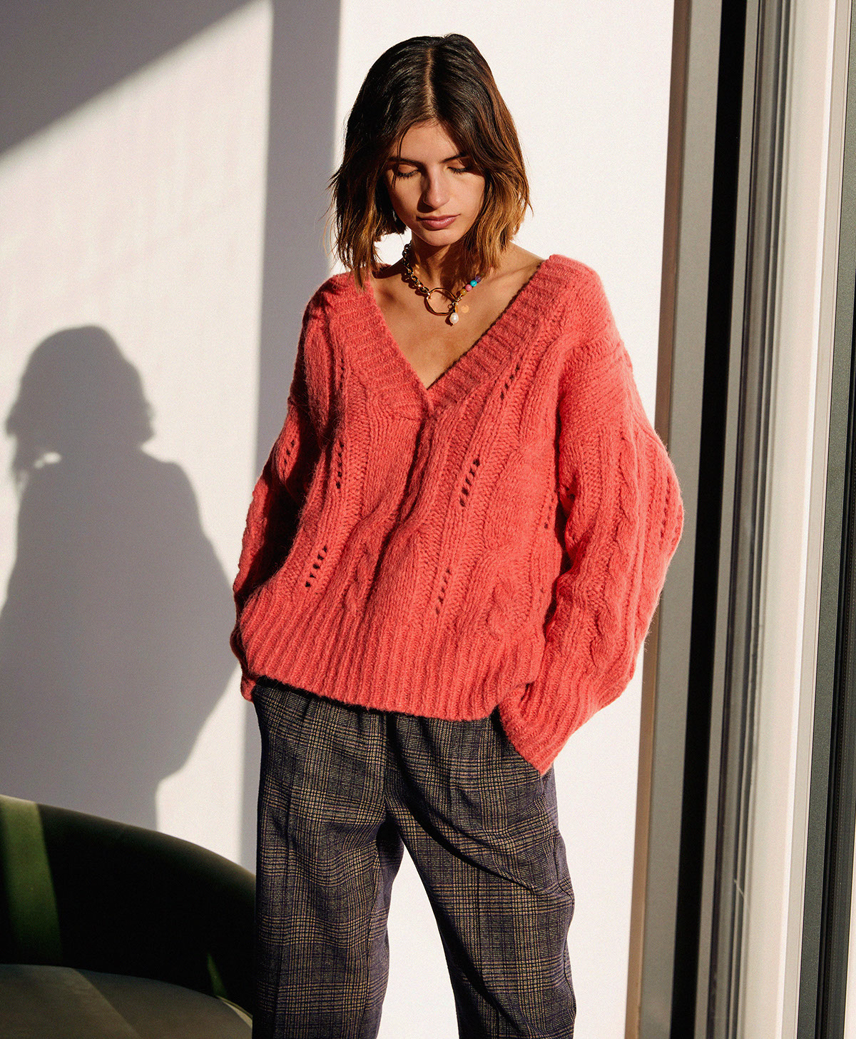 MAGLIA AGRIFOGLIO A TRECCE - ROSA BABY - Momonì