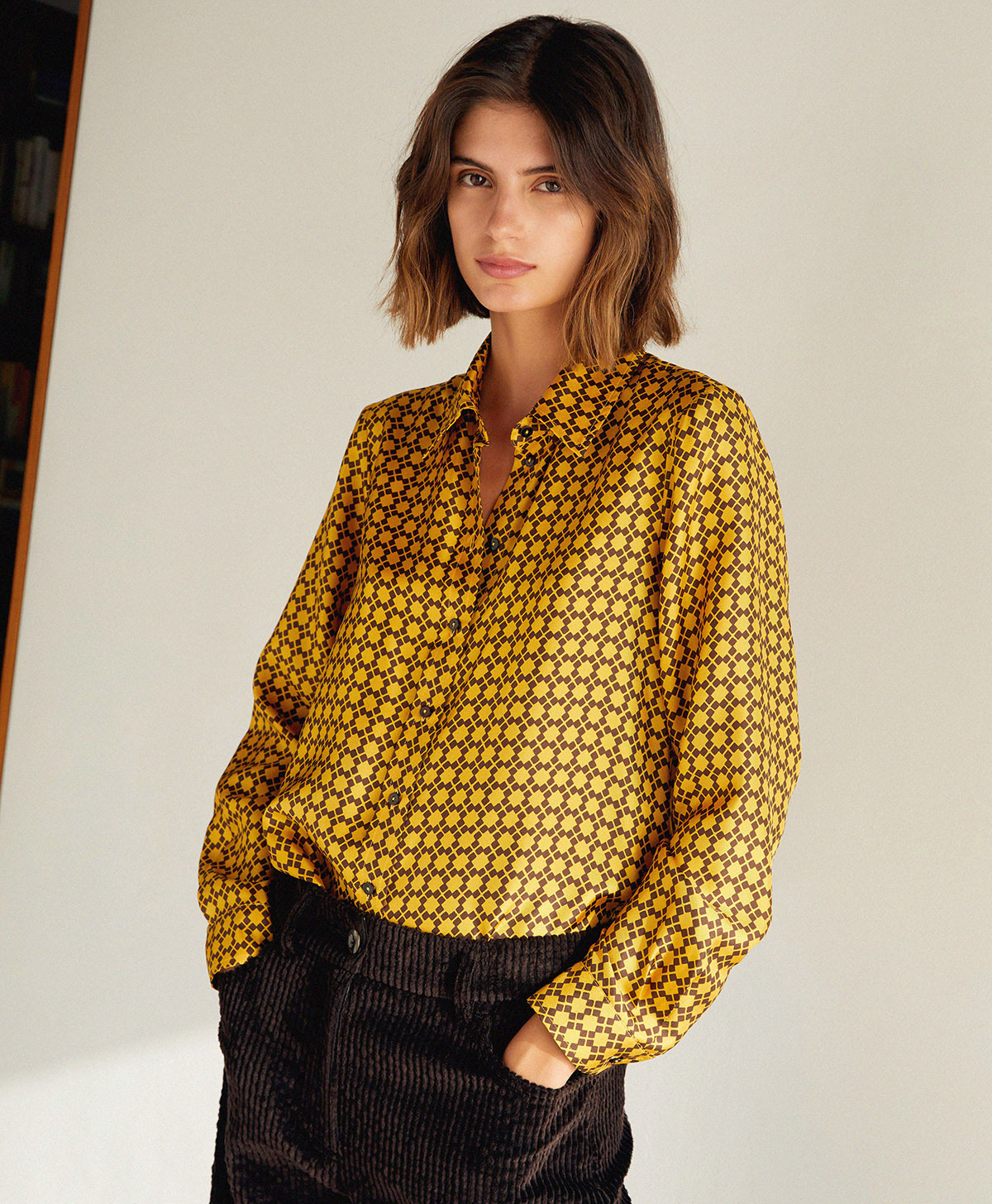 CAMICIA ARLES IN TWILL DI SETA STAMPATO - GIALLO/MORO - Momonì