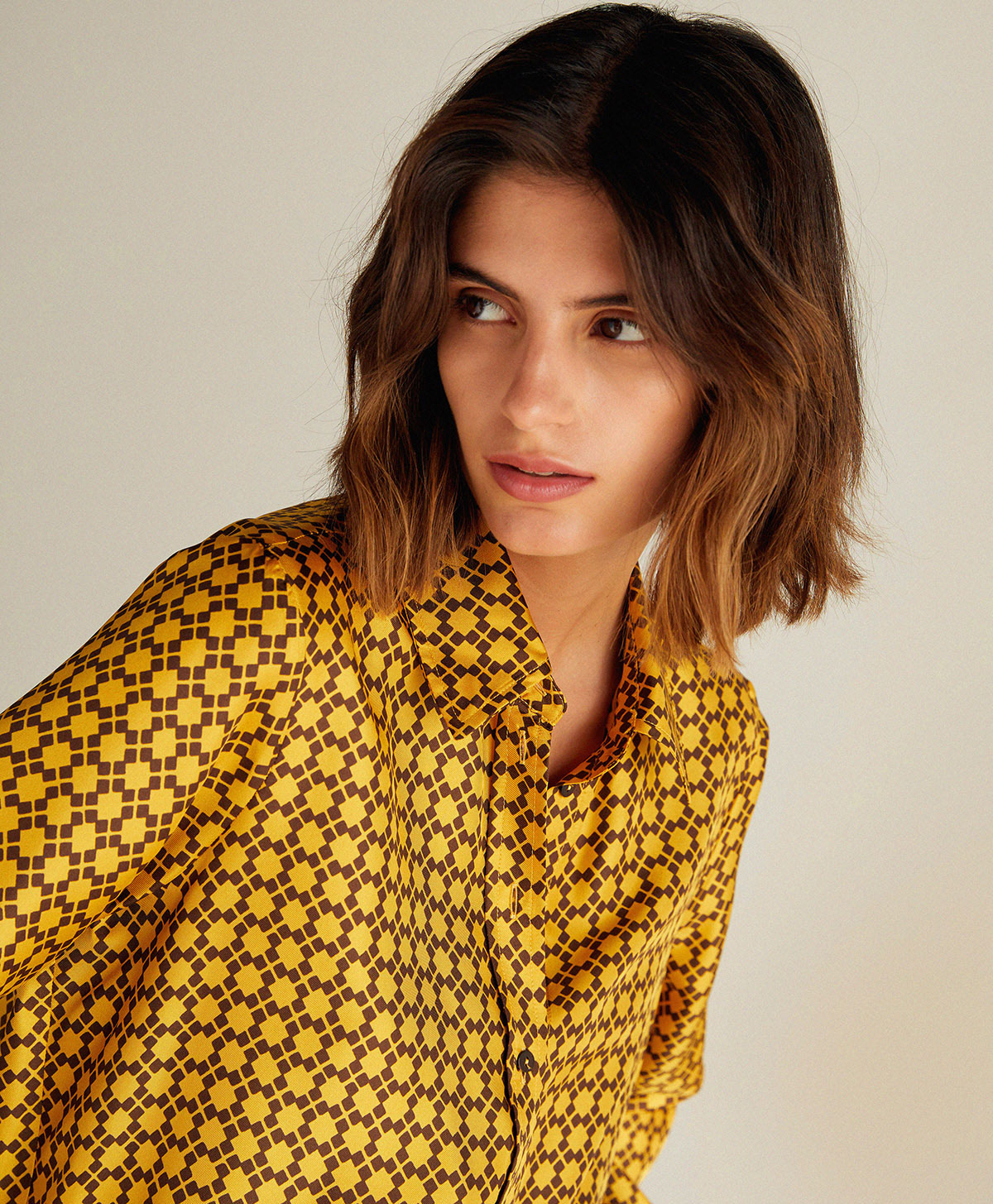 CAMICIA ARLES IN TWILL DI SETA STAMPATO - GIALLO/MORO - Momonì