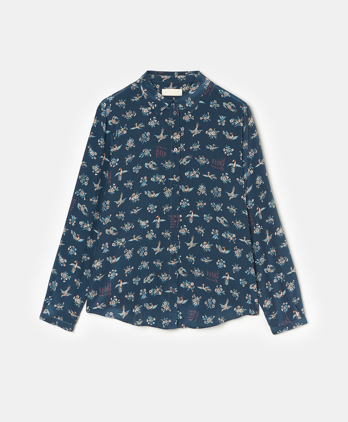 CHEMISIER MEUDON EN CRÊPE DE CHINE DE SOIE IMPRIMÉ - BLEU/POUDRE - Momonì