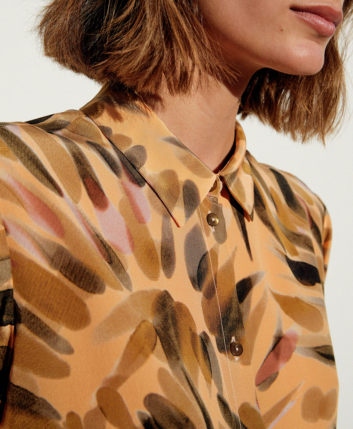 CAMICIA MEUDON IN CRÊPE DE CHINE DI SETA STAMPATO - VERDE/ARANCIO - Momonì