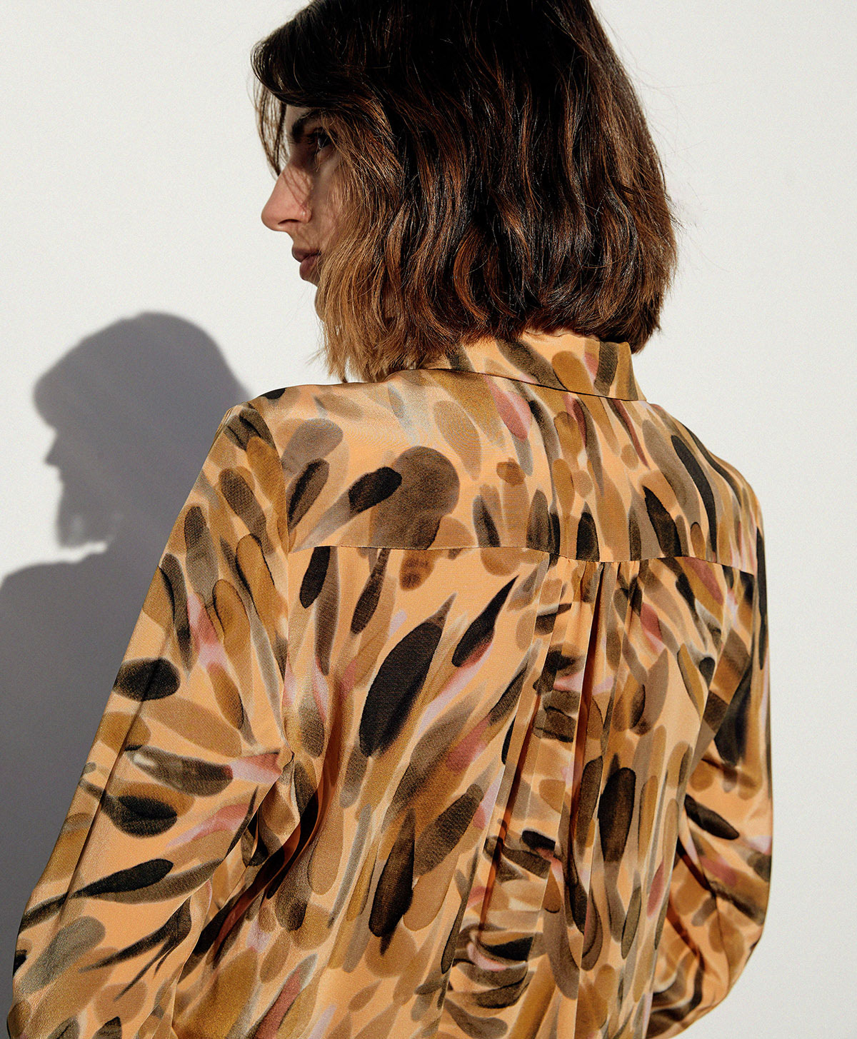 CAMICIA MEUDON IN CRÊPE DE CHINE DI SETA STAMPATO - VERDE/ARANCIO - Momonì