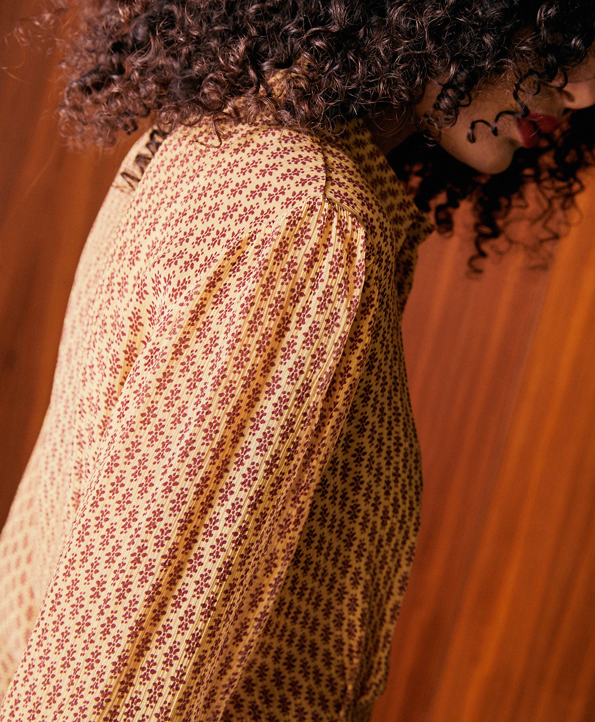 DAFNE SHIRT IN PRINTED CREPON - GOLD/BURGUNDY - Momonì