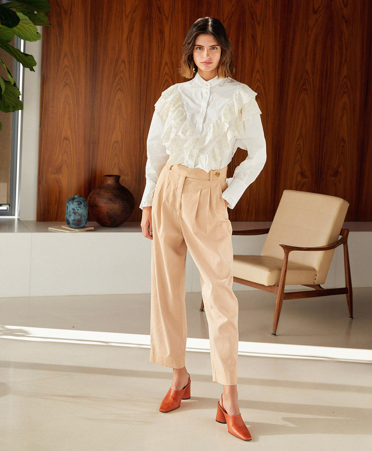 CAMICIA ORTHILIA IN POPELINE - LATTE - Momonì
