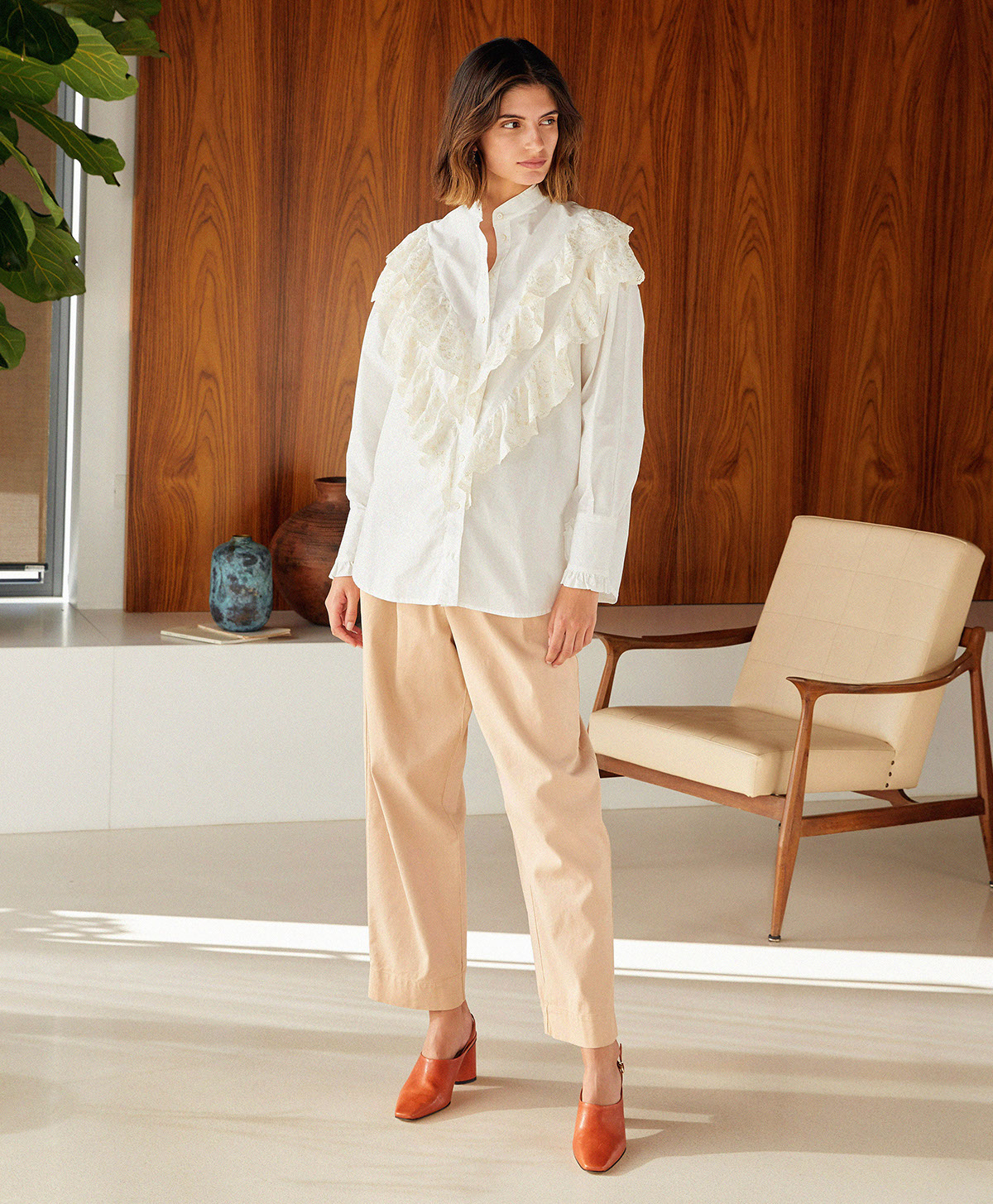 CAMICIA ORTHILIA IN POPELINE - LATTE - Momonì
