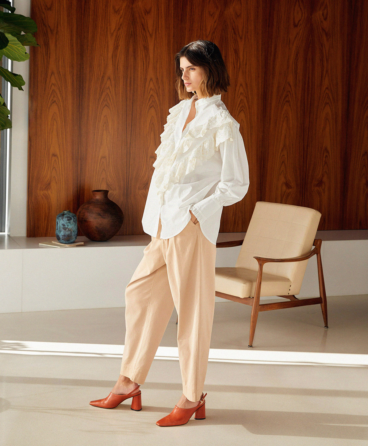 CAMICIA ORTHILIA IN POPELINE - LATTE - Momonì