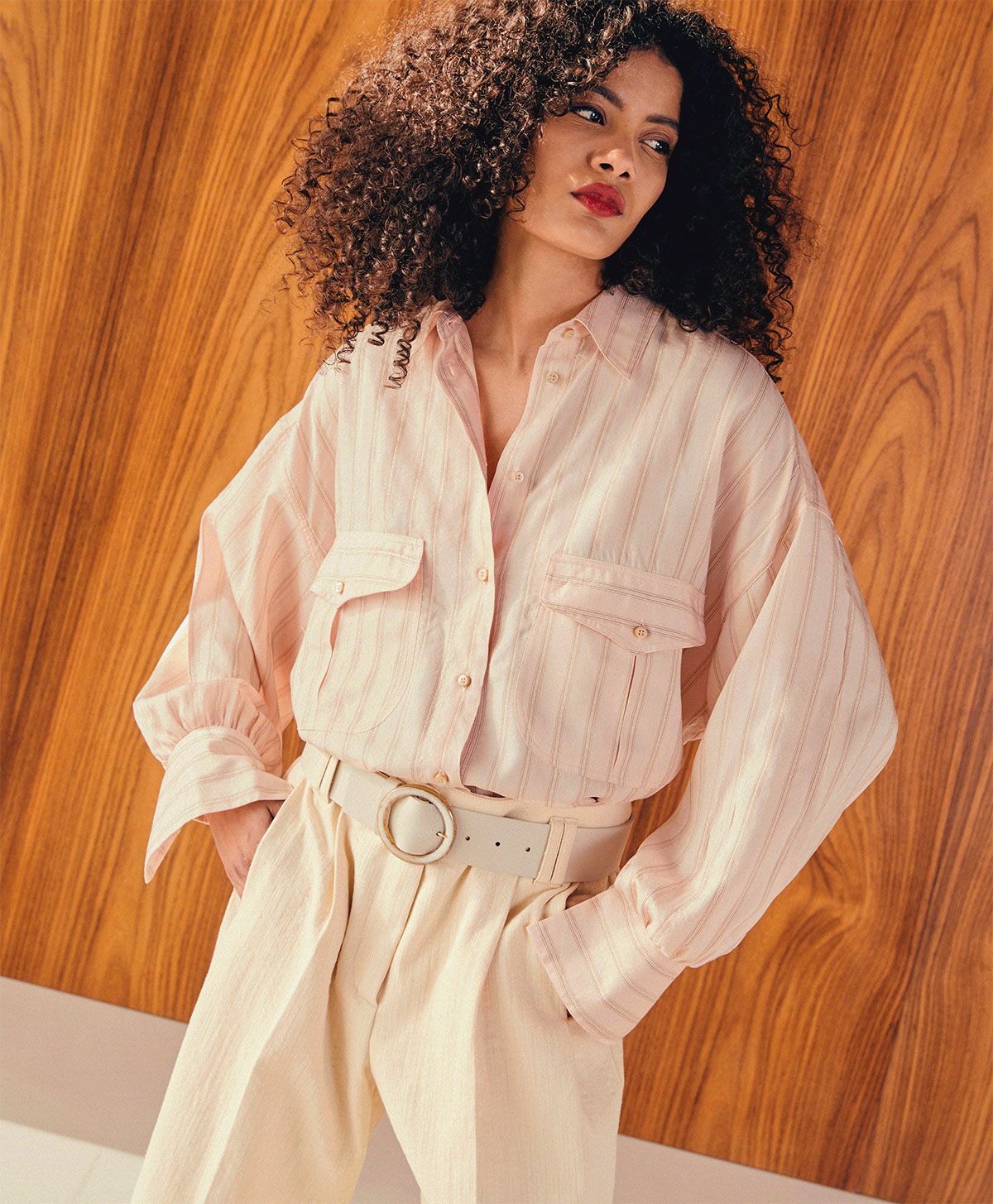 PIOPPO SHIRT IN LUREX STRIPED FABRIC - DUSTY PINK - Momonì