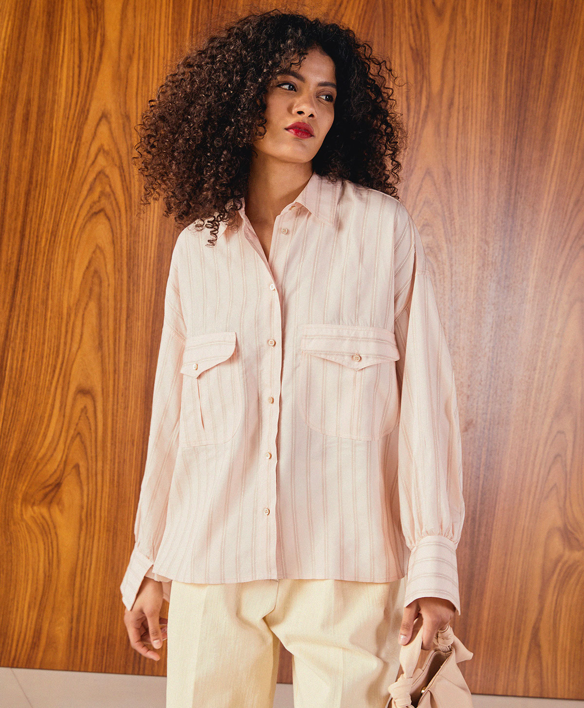 PIOPPO SHIRT IN LUREX STRIPED FABRIC - DUSTY PINK - Momonì