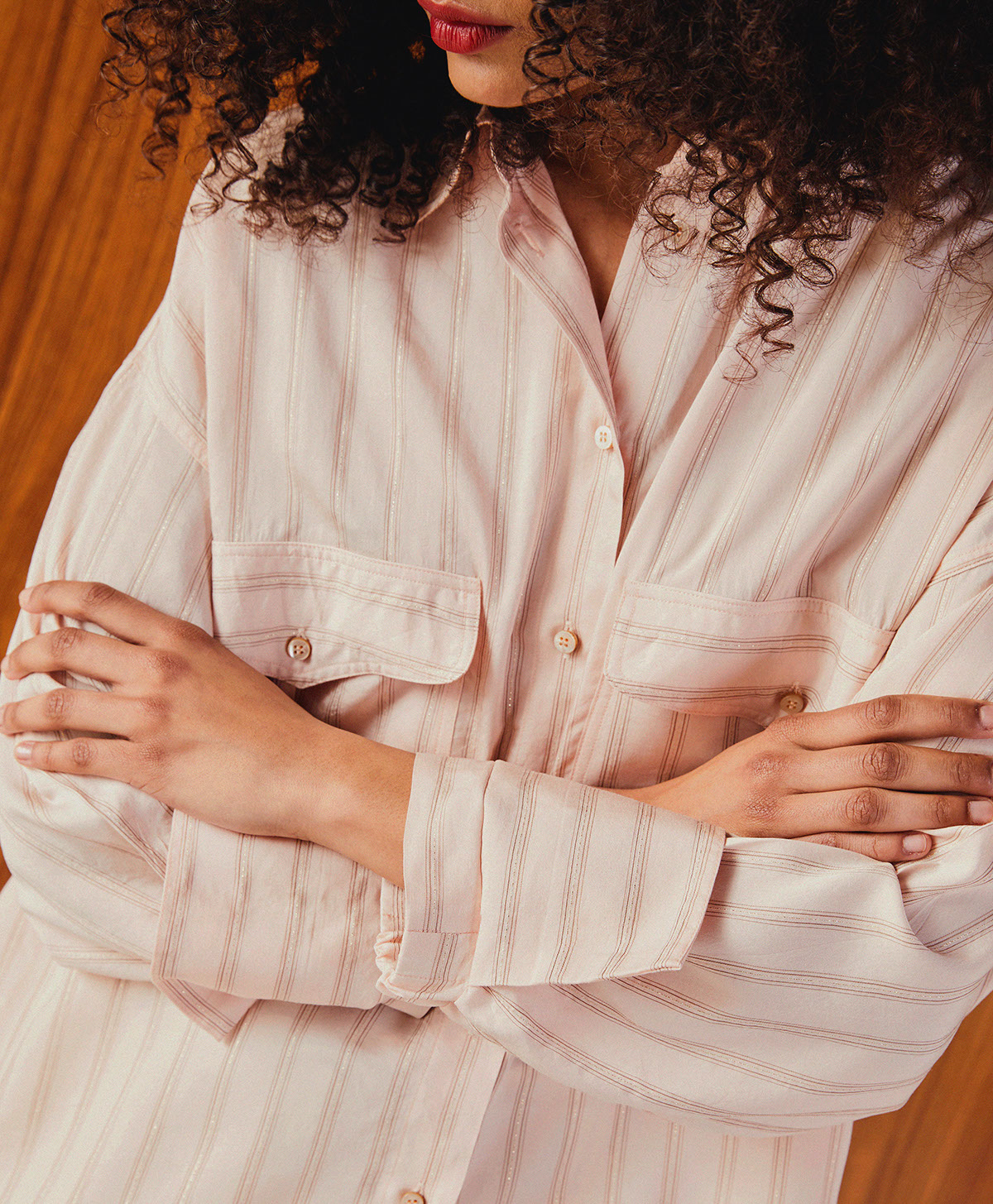 PIOPPO SHIRT IN LUREX STRIPED FABRIC - DUSTY PINK - Momonì