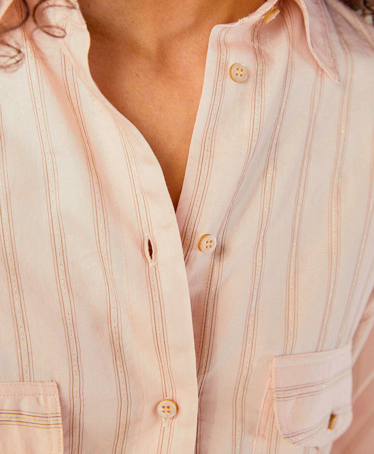 PIOPPO SHIRT IN LUREX STRIPED FABRIC - DUSTY PINK - Momonì