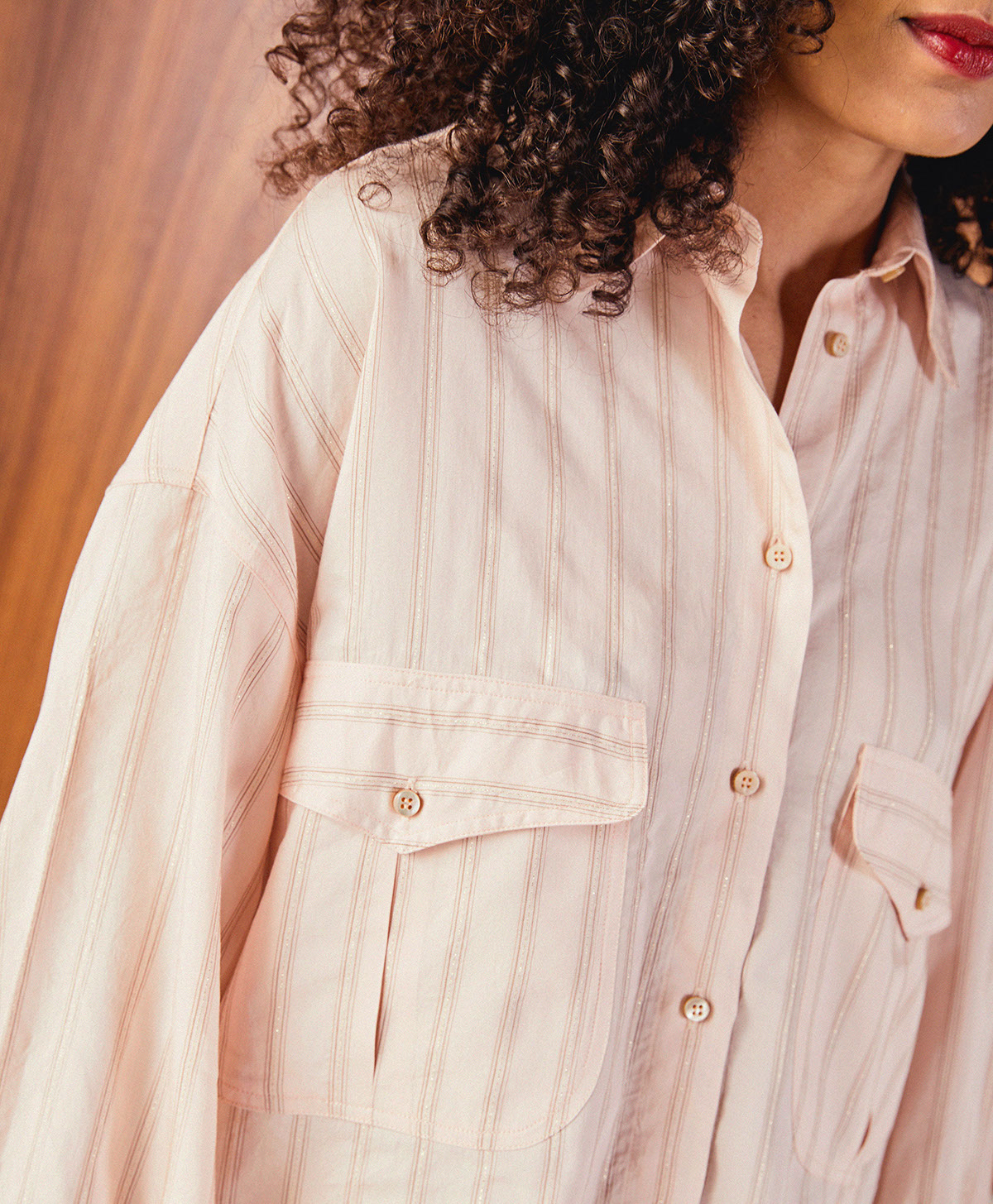 PIOPPO SHIRT IN LUREX STRIPED FABRIC - DUSTY PINK - Momonì