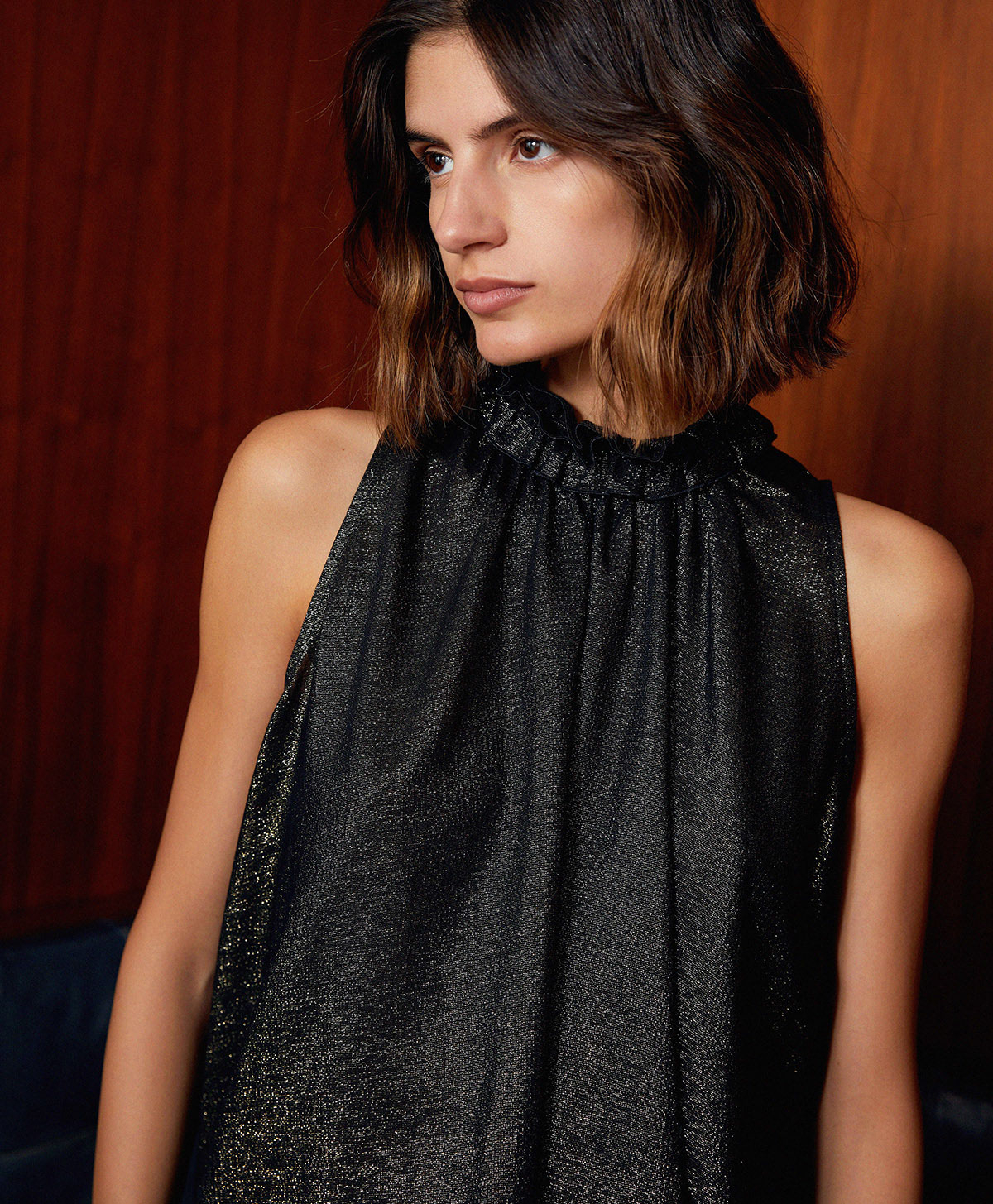 PERNICE TOP IN LUREX GEORGETTE - BLACK - Momonì