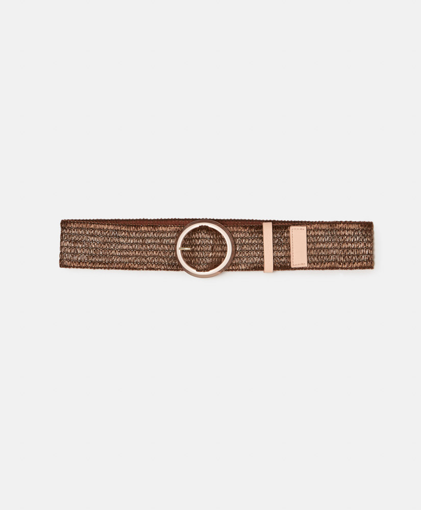 AMBER ELASTIC RAFFIA BELT - BROWN - Momonì