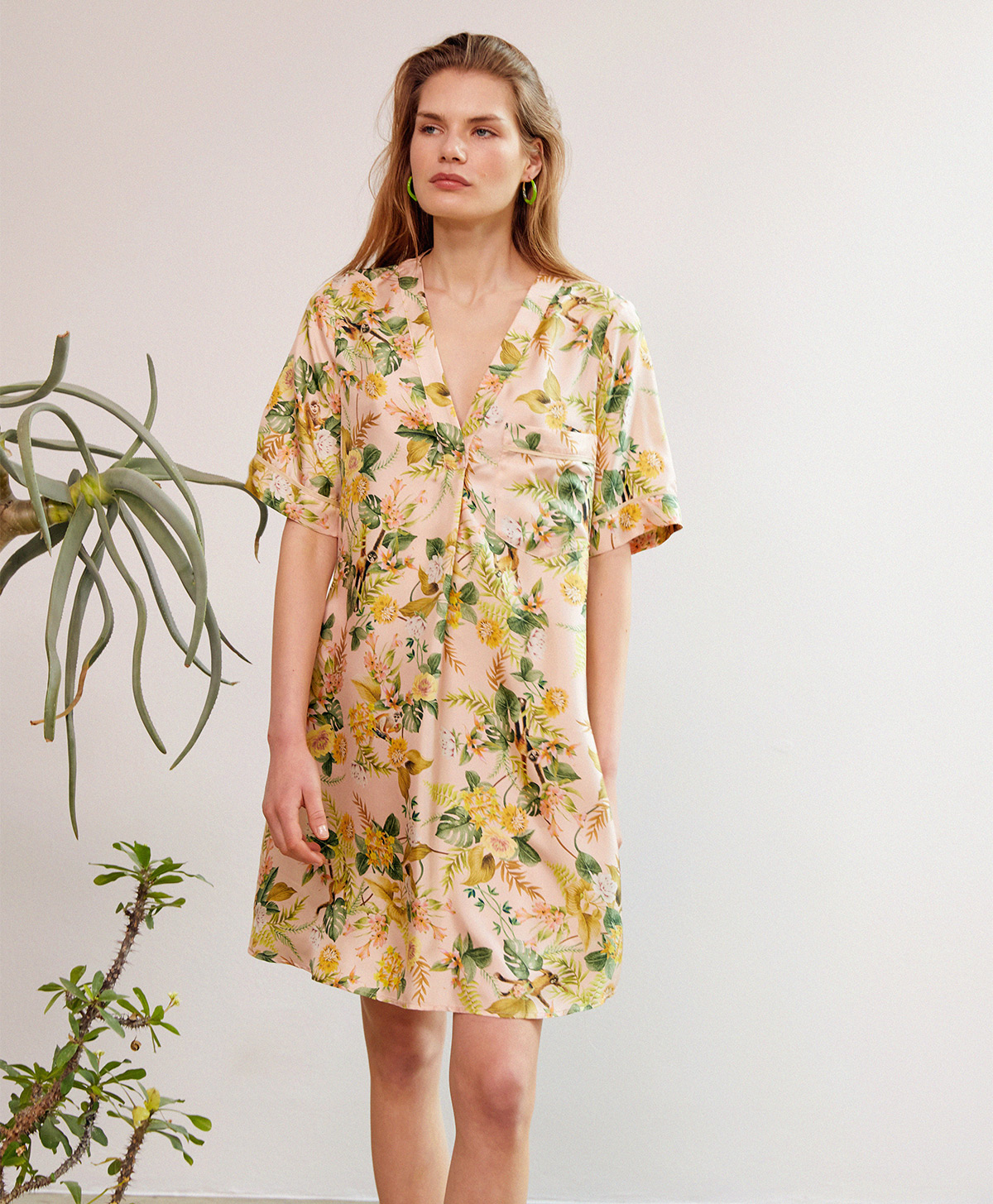 ROBE CAMMIE EN SERGÉ DE SOIE IMPRIMÉ -  ROSE/ORANGE - Momonì