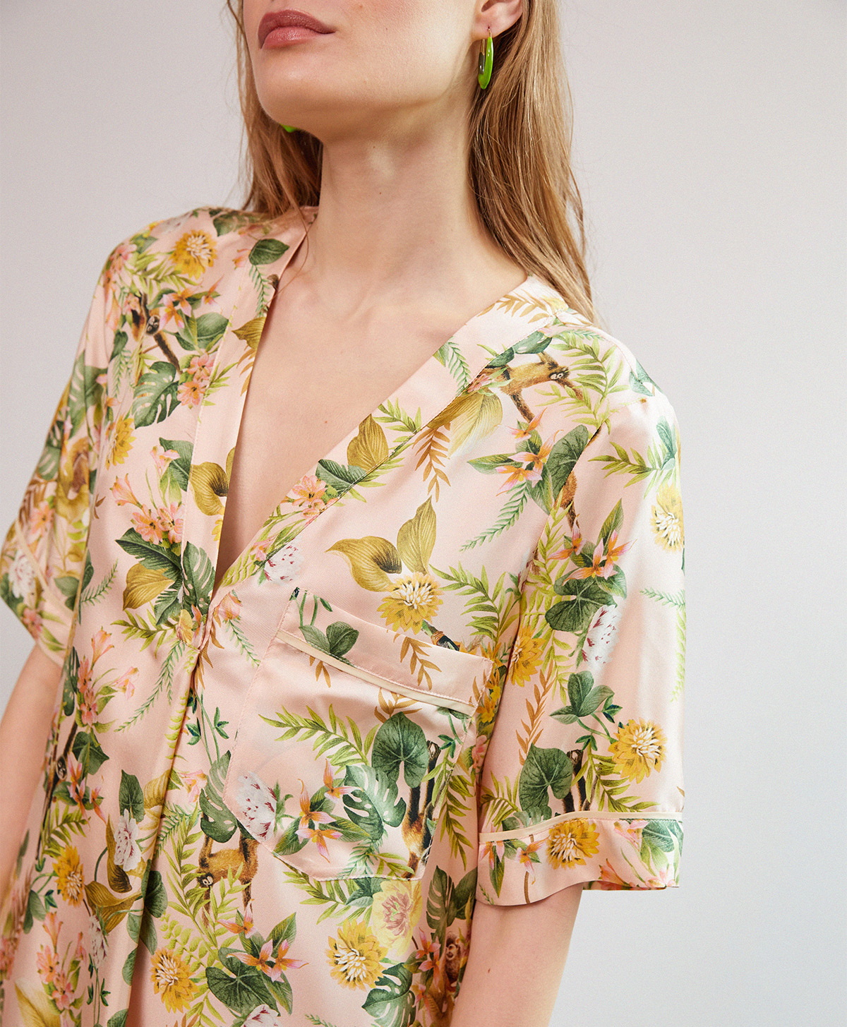 ROBE CAMMIE EN SERGÉ DE SOIE IMPRIMÉ -  ROSE/ORANGE - Momonì